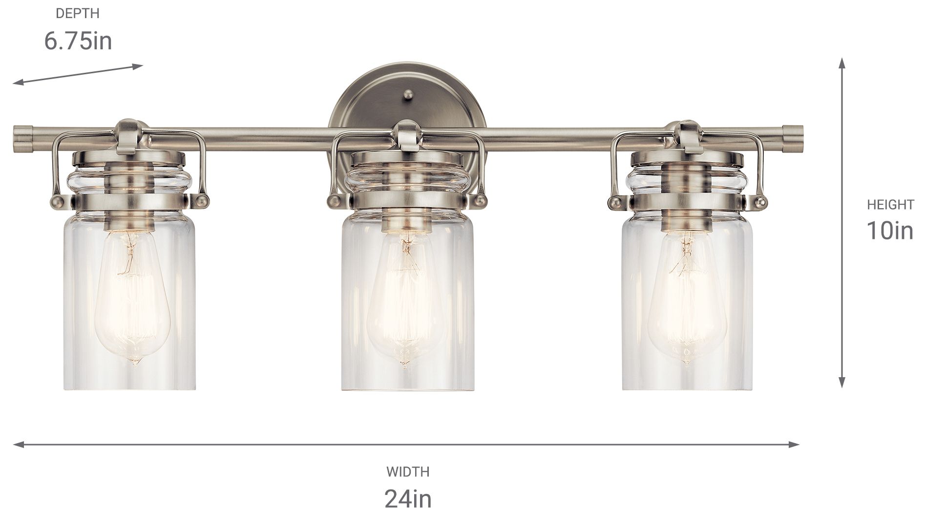Kichler Brinley 24" Wide Brushed Nickel 3-Light Bath Light