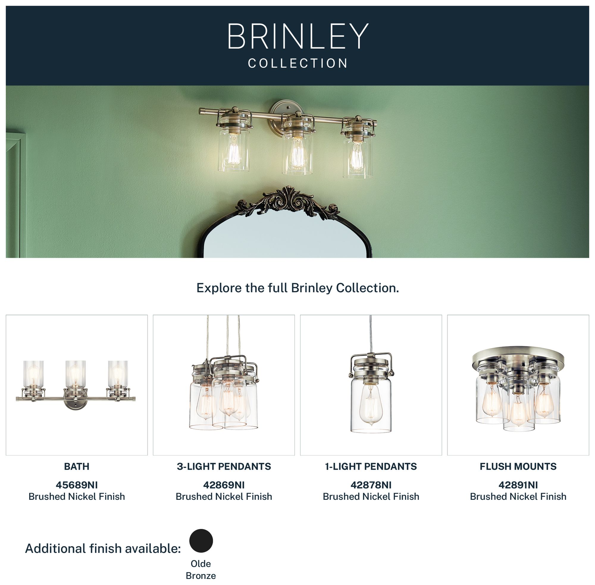Kichler Brinley 24" Wide Brushed Nickel 3-Light Bath Light