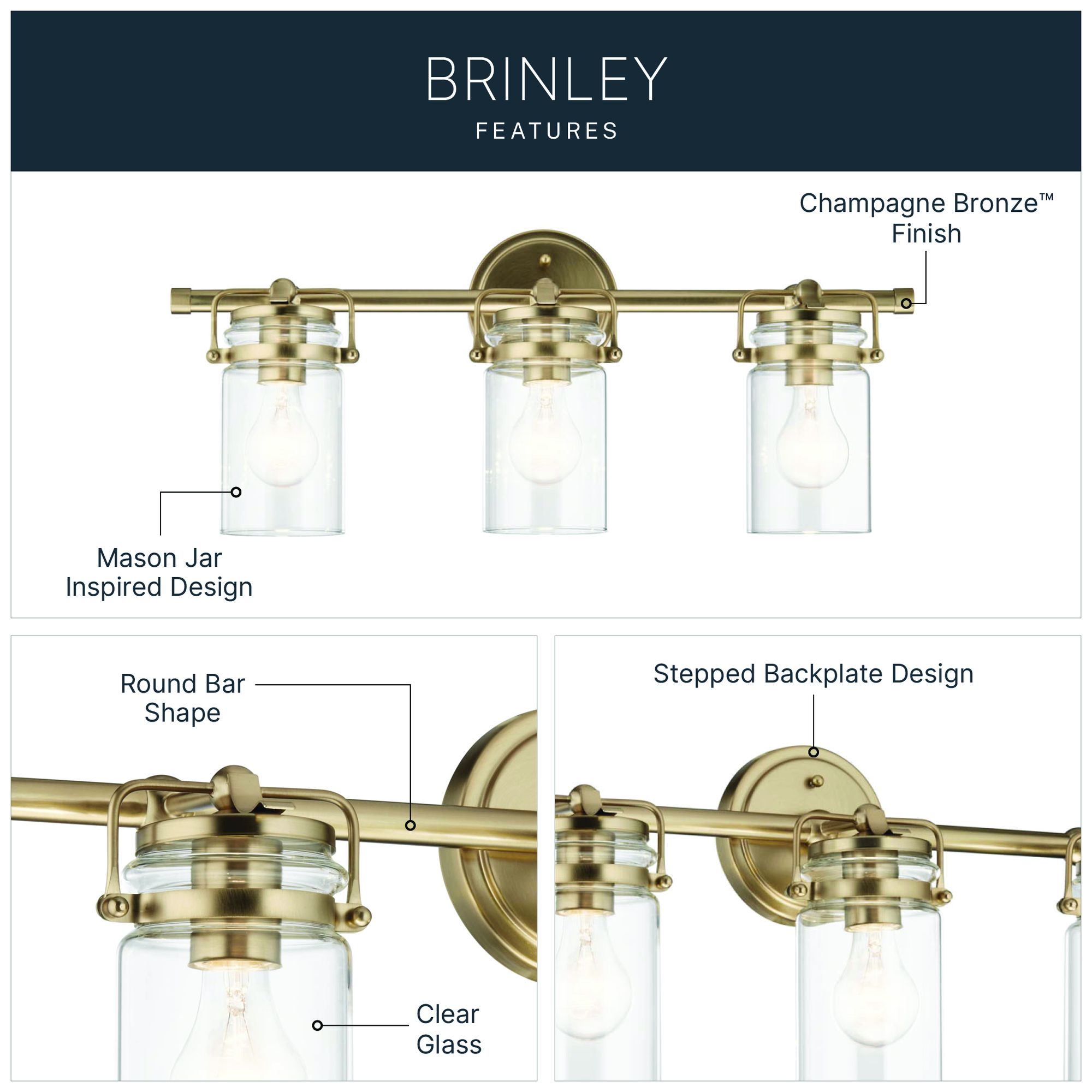 Kichler Brinley 24" Wide Champagne Bronze 3-Light Bath Light