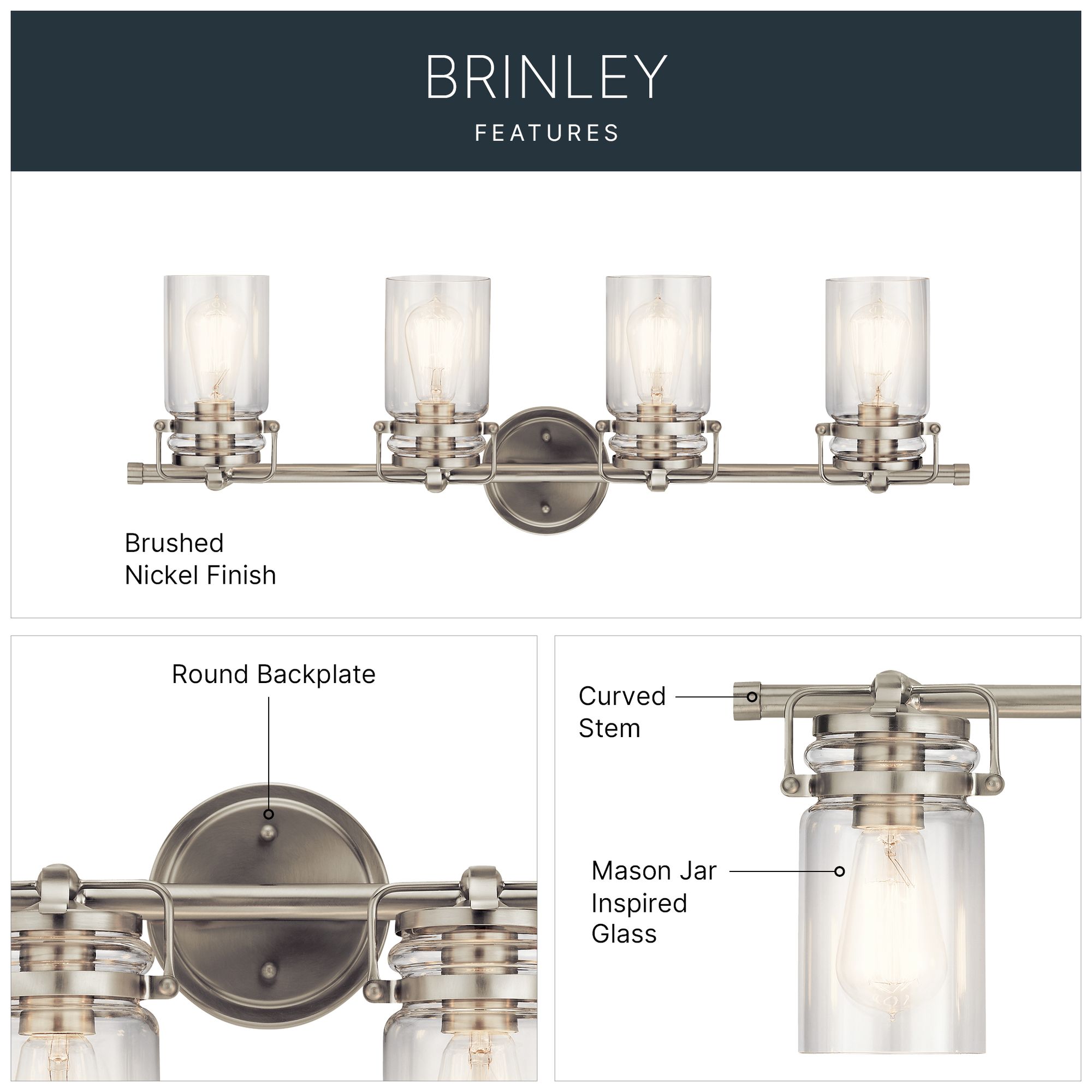 Image 4 Kichler Brinley 32 1/4"W Brushed Nickel 4-Light Bath Light more views