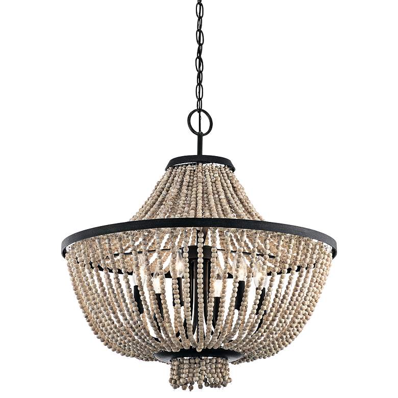 Image 2 Kichler Brisbane 24" Wide Distressed Black Beaded 6-Light Chandelier
