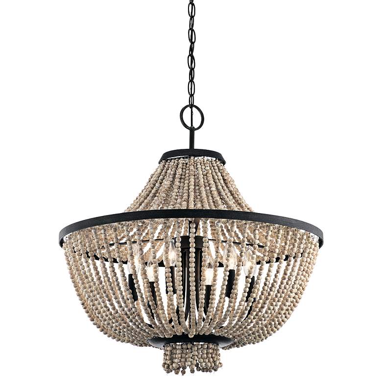 Image 2 Kichler Brisbane 24 inch Wide Distressed Black Beaded 6-Light Chandelier