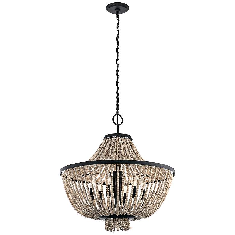 Image 3 Kichler Brisbane 24 inch Wide Distressed Black Beaded 6-Light Chandelier more views