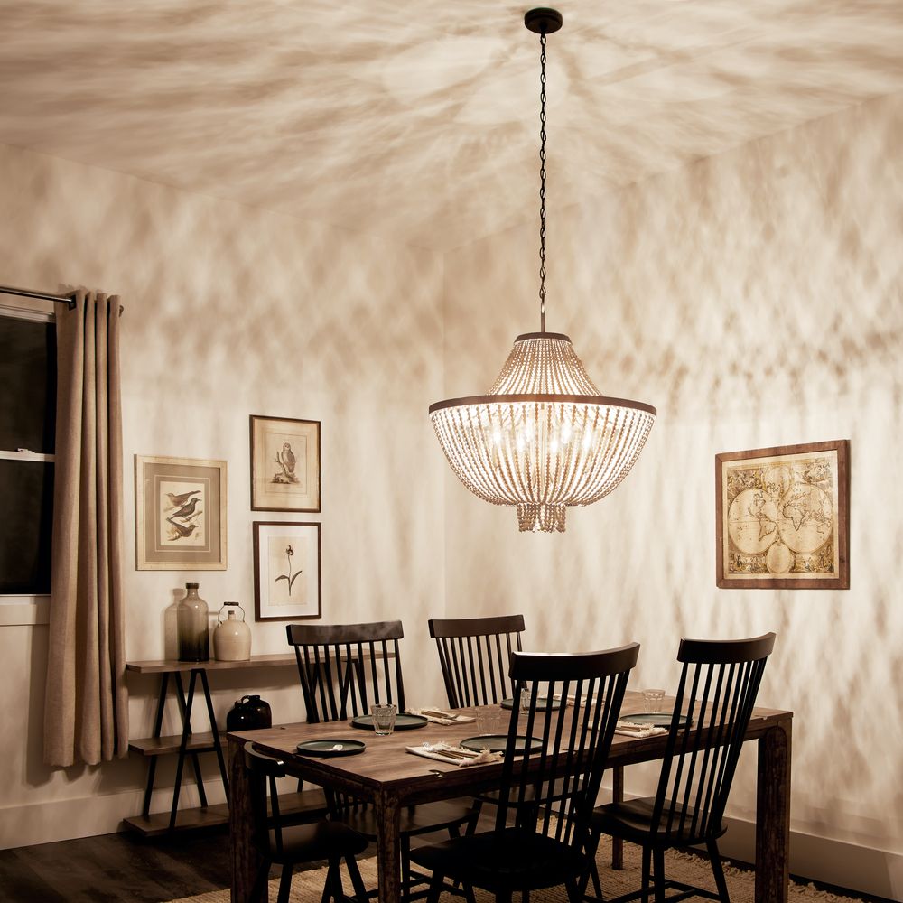 Kichler Brisbane 30" Wide Distressed Black 8-Light Beaded Chandelier in scene