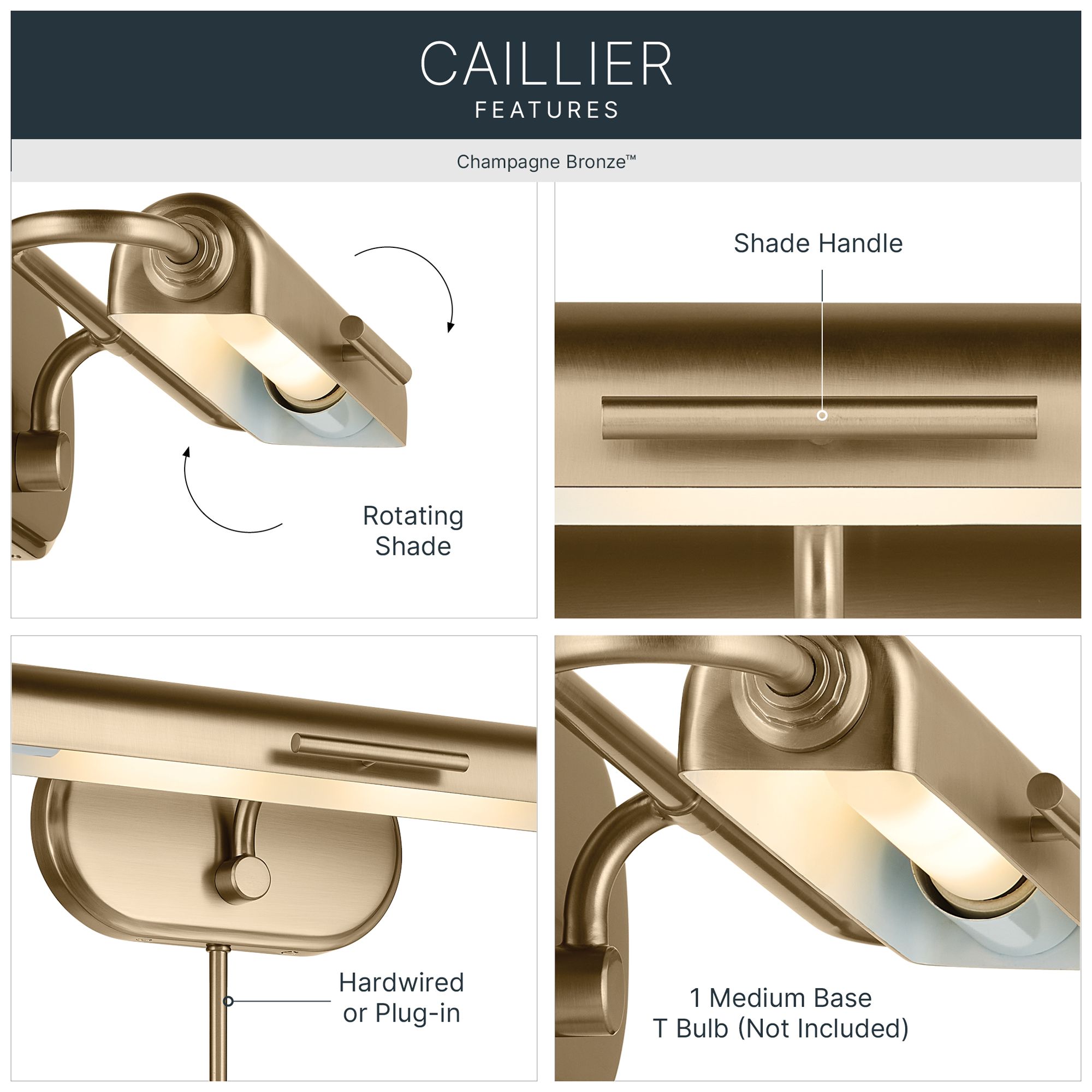 Image 3 Kichler Caillier 17.25" 1-Light Picture Light in Champagne Bronze more views