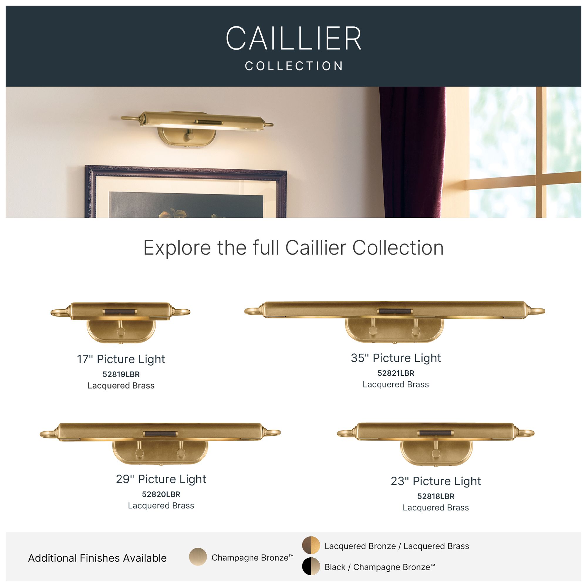 Kichler Caillier 23.25" 2-Light Picture Light in Lacquered Brass