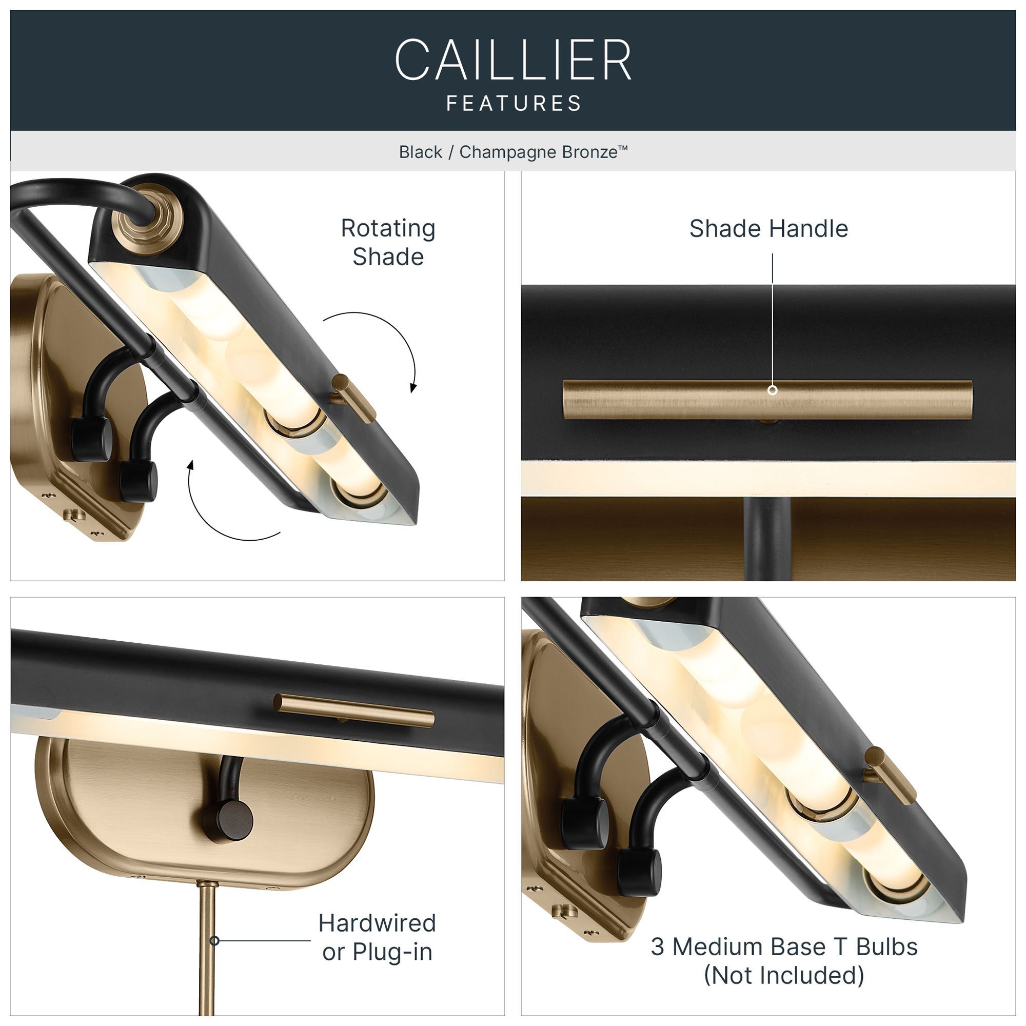 Image 3 Kichler Caillier 35.25" 3-Light Picture Light in Black more views