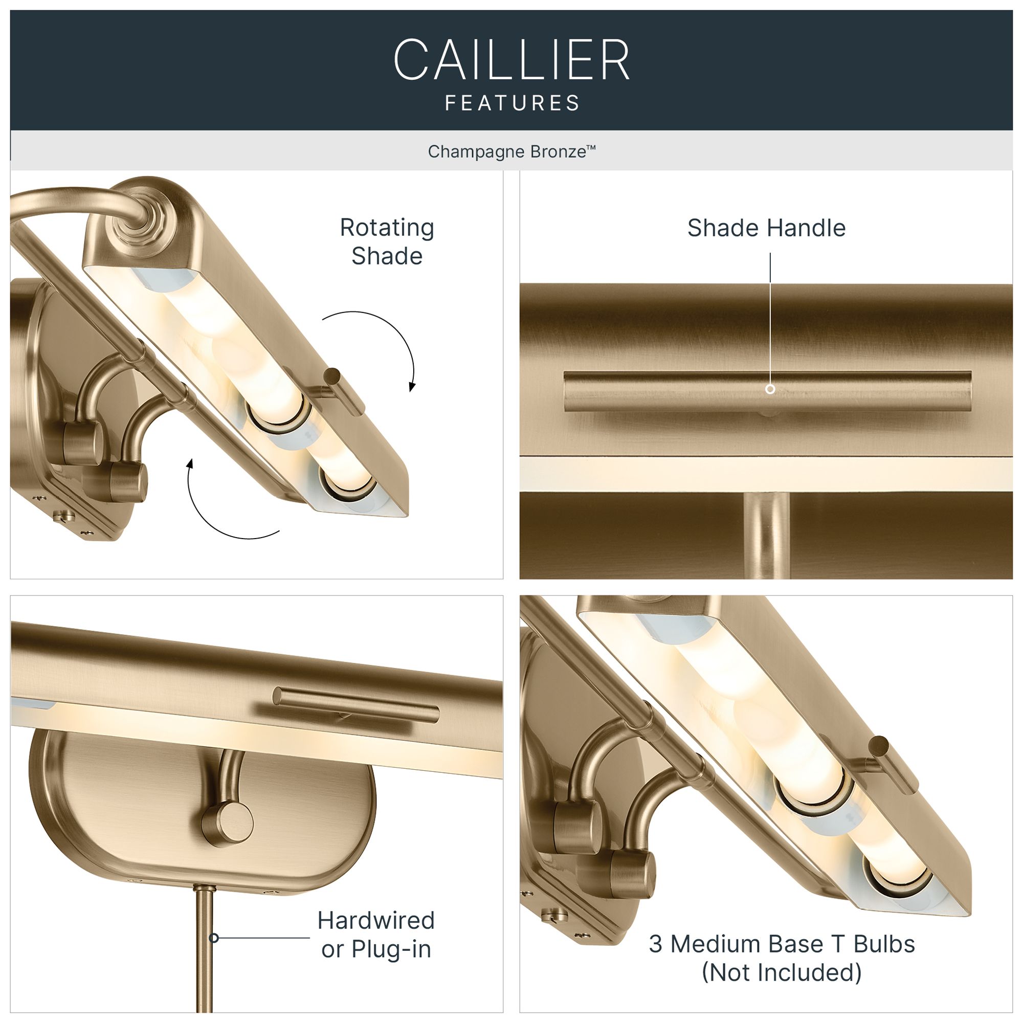 Thumbnail3 of Kichler Caillier 35.25" 3-Light Picture Light in Champagne Bronze more views