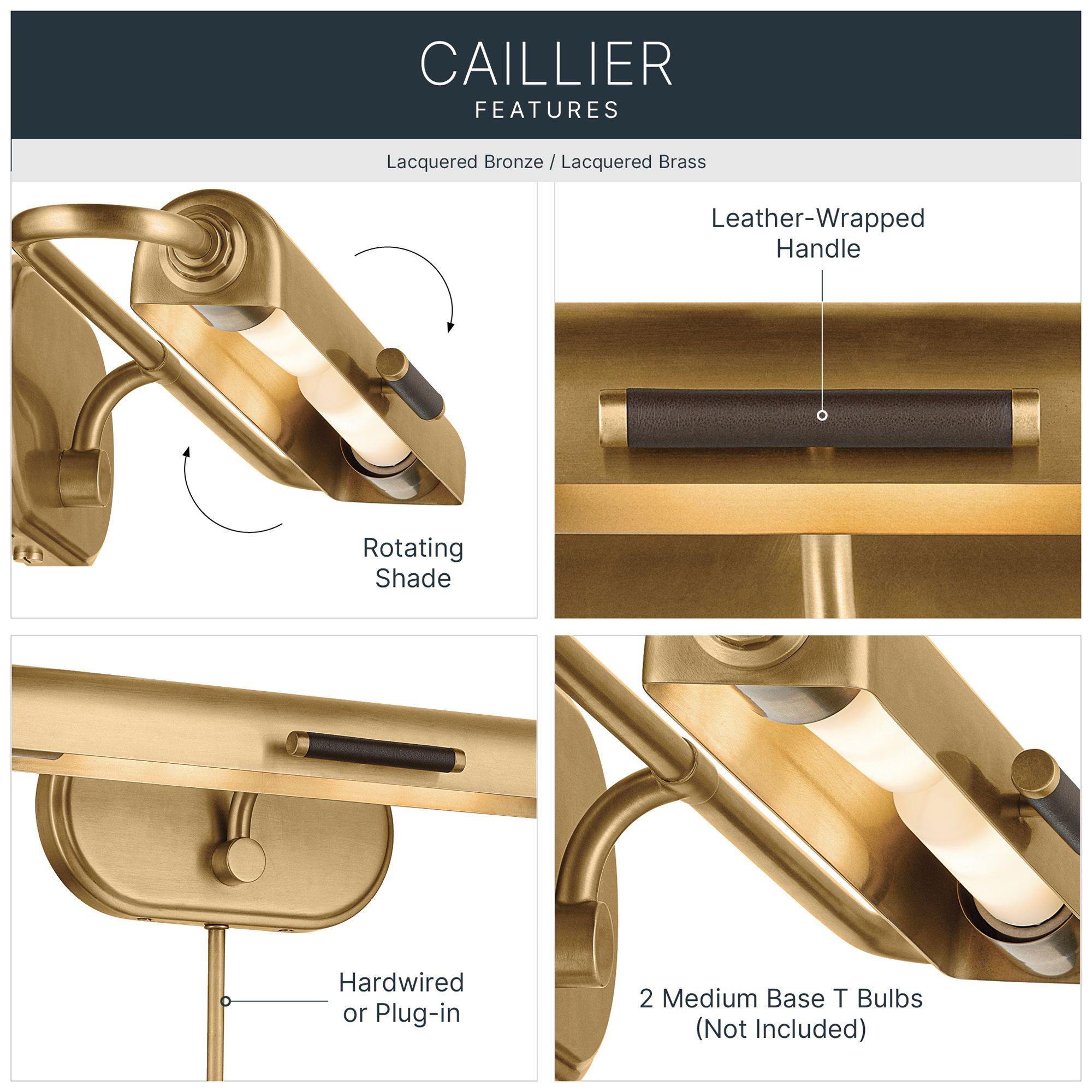 Thumbnail3 of Kichler Caillier 35.25" 3-Light Picture Light in Lacquered Brass more views