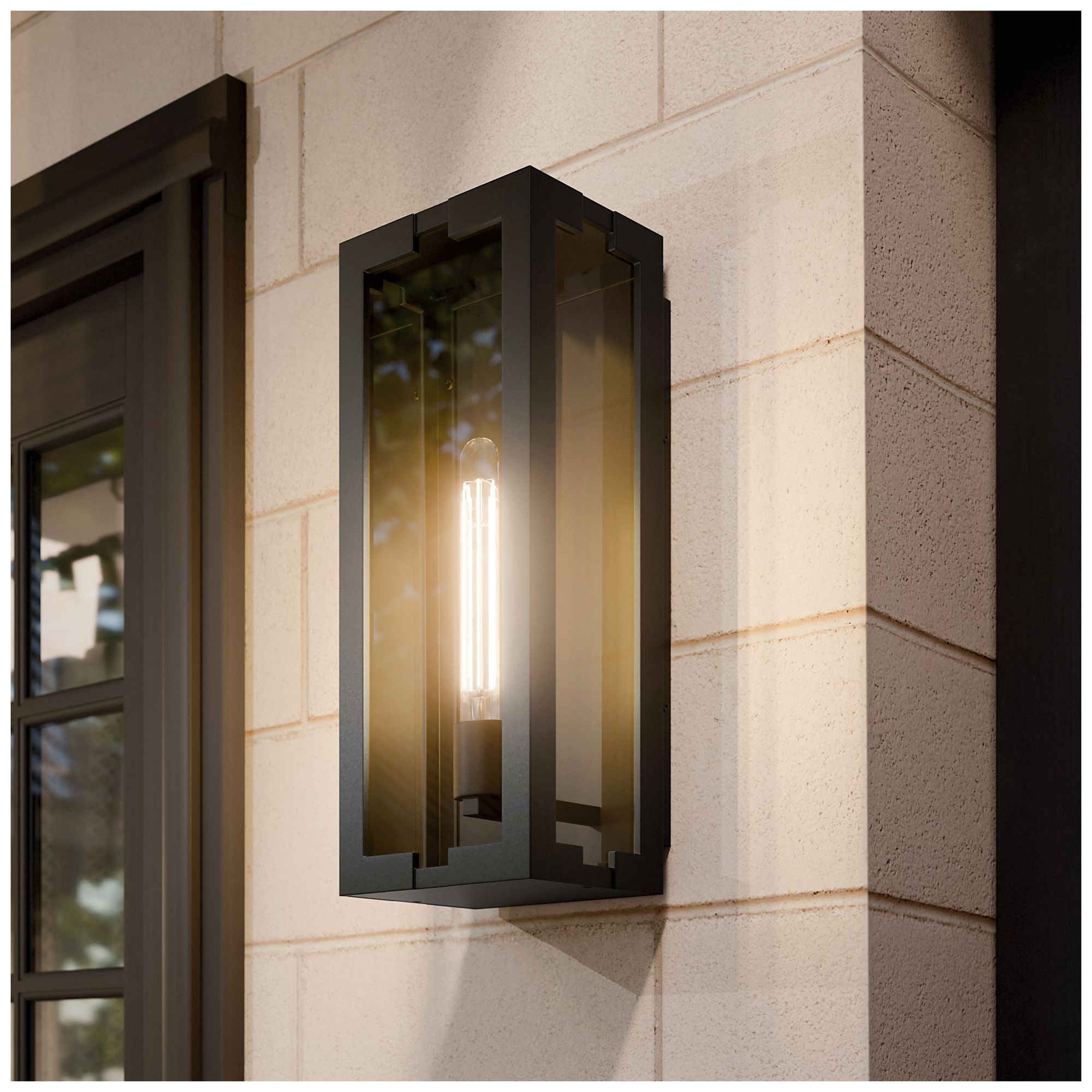 Image 2 Kichler Calen 14" 1-Light Outdoor Wall Light Clear Glass Textured Black more views