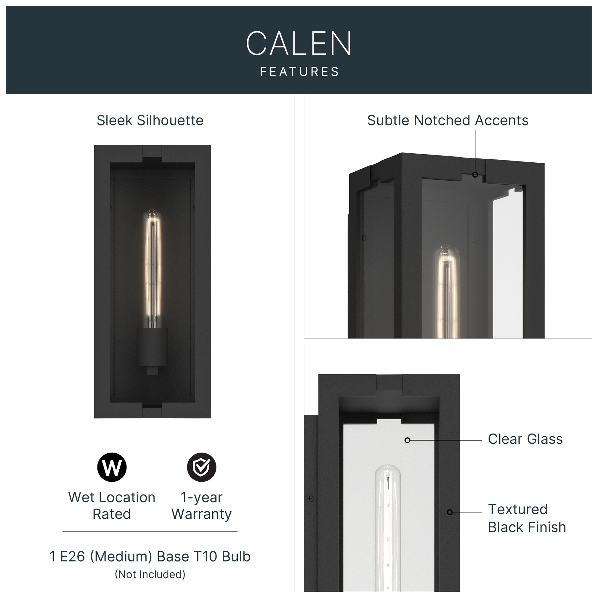 Image 3 Kichler Calen 14" 1-Light Outdoor Wall Light Clear Glass Textured Black more views