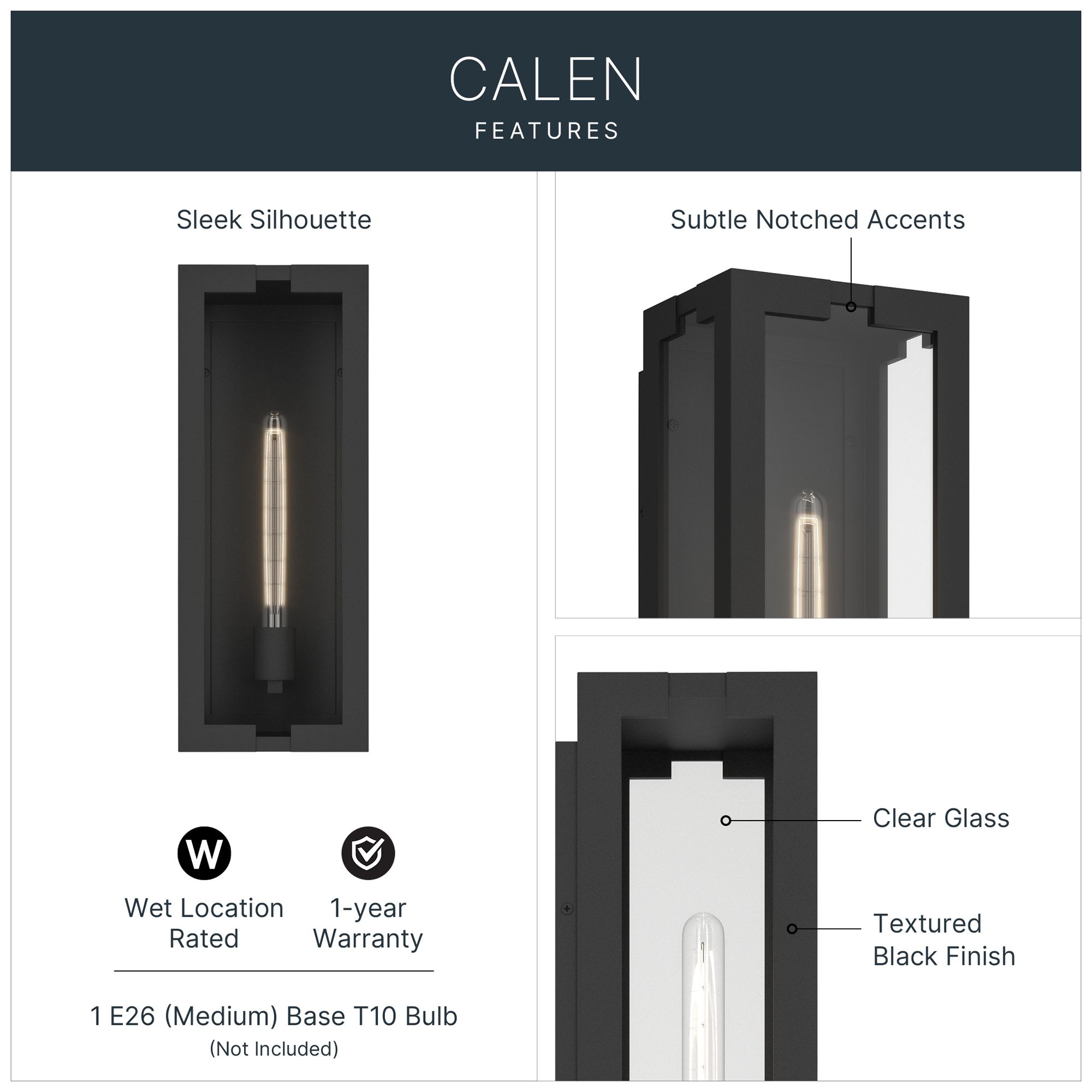Image 3 Kichler Calen 18.25" 1-Light Outdoor Wall Light Clear Glass Textured Black more views