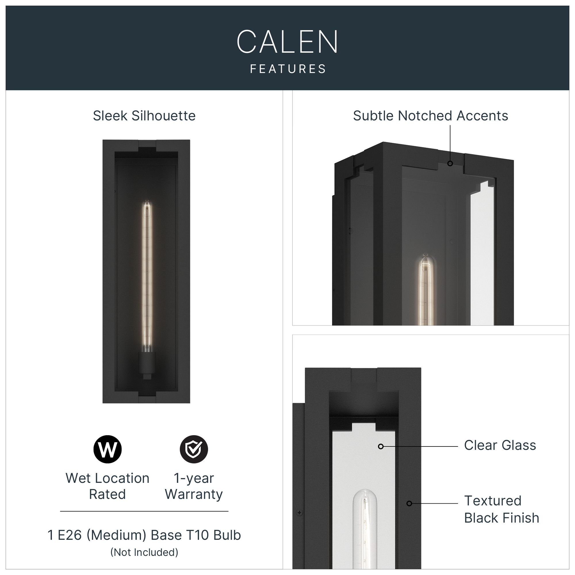 Image 3 Kichler Calen 24.25" 1-Light Outdoor Wall Light Clear Glass Textured Black more views