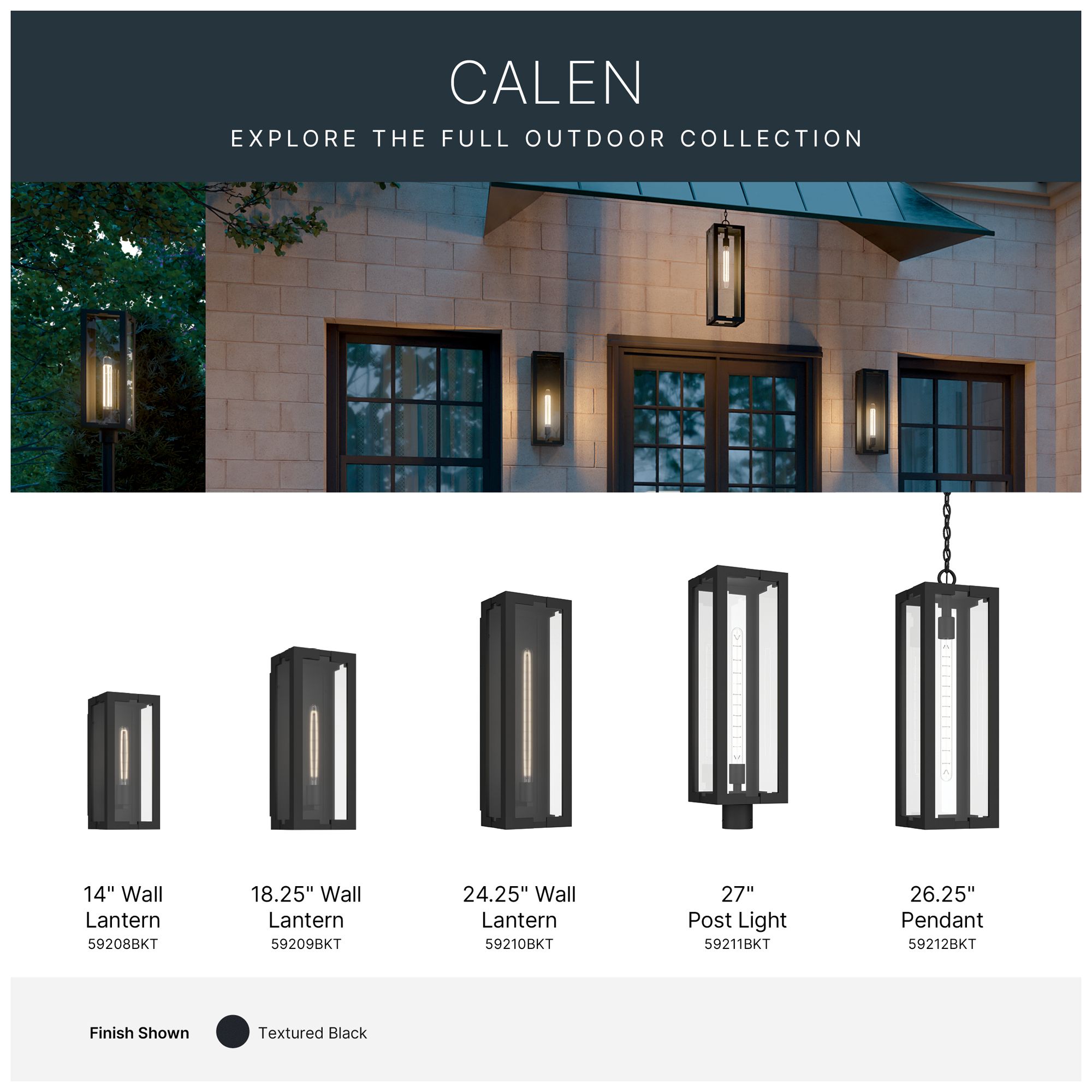 Kichler Calen 24.25" 1-Light Outdoor Wall Light Clear Glass Textured Black
