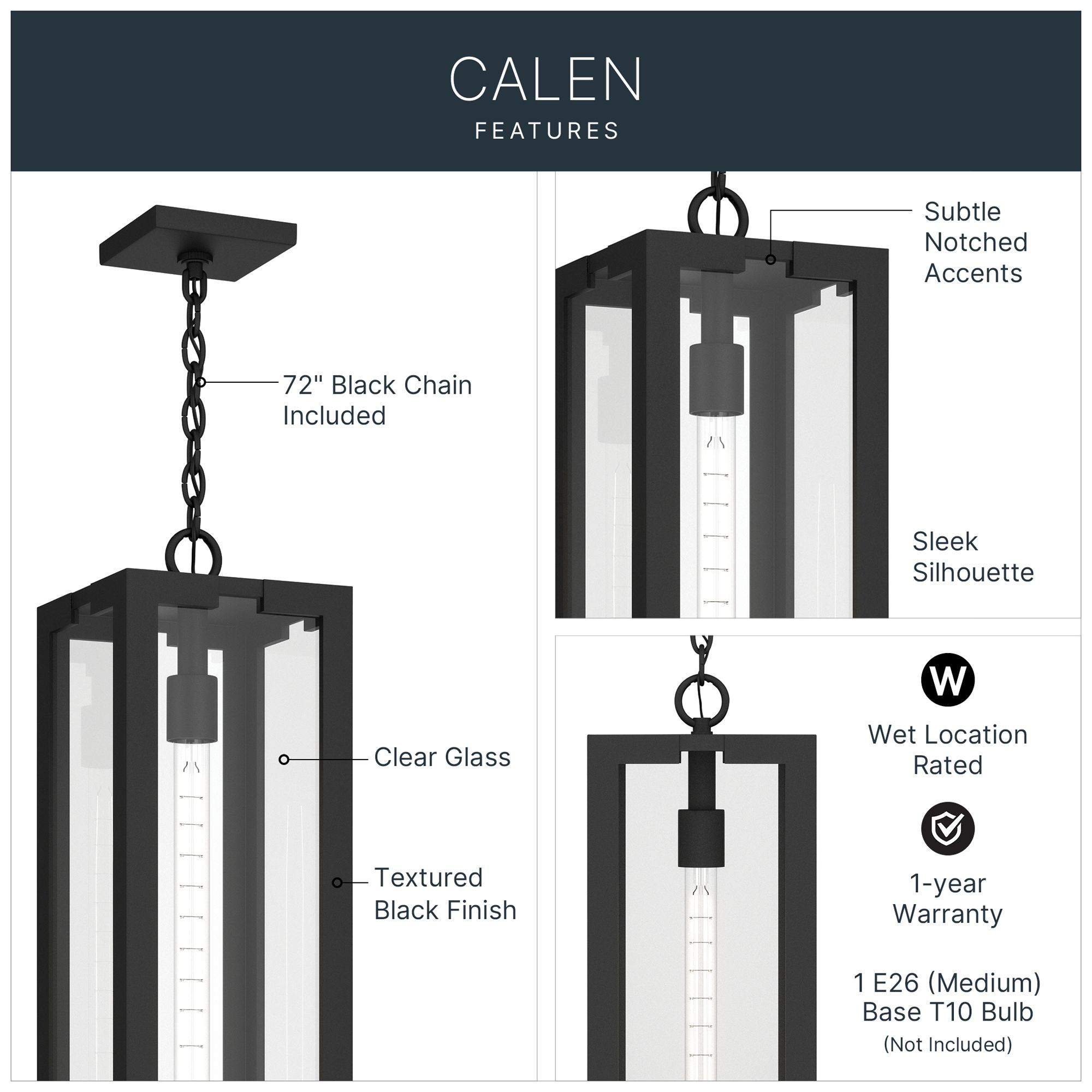 Image 3 Kichler Calen 26.25" 1-Light Outdoor Pendant Clear Glass Textured Black more views
