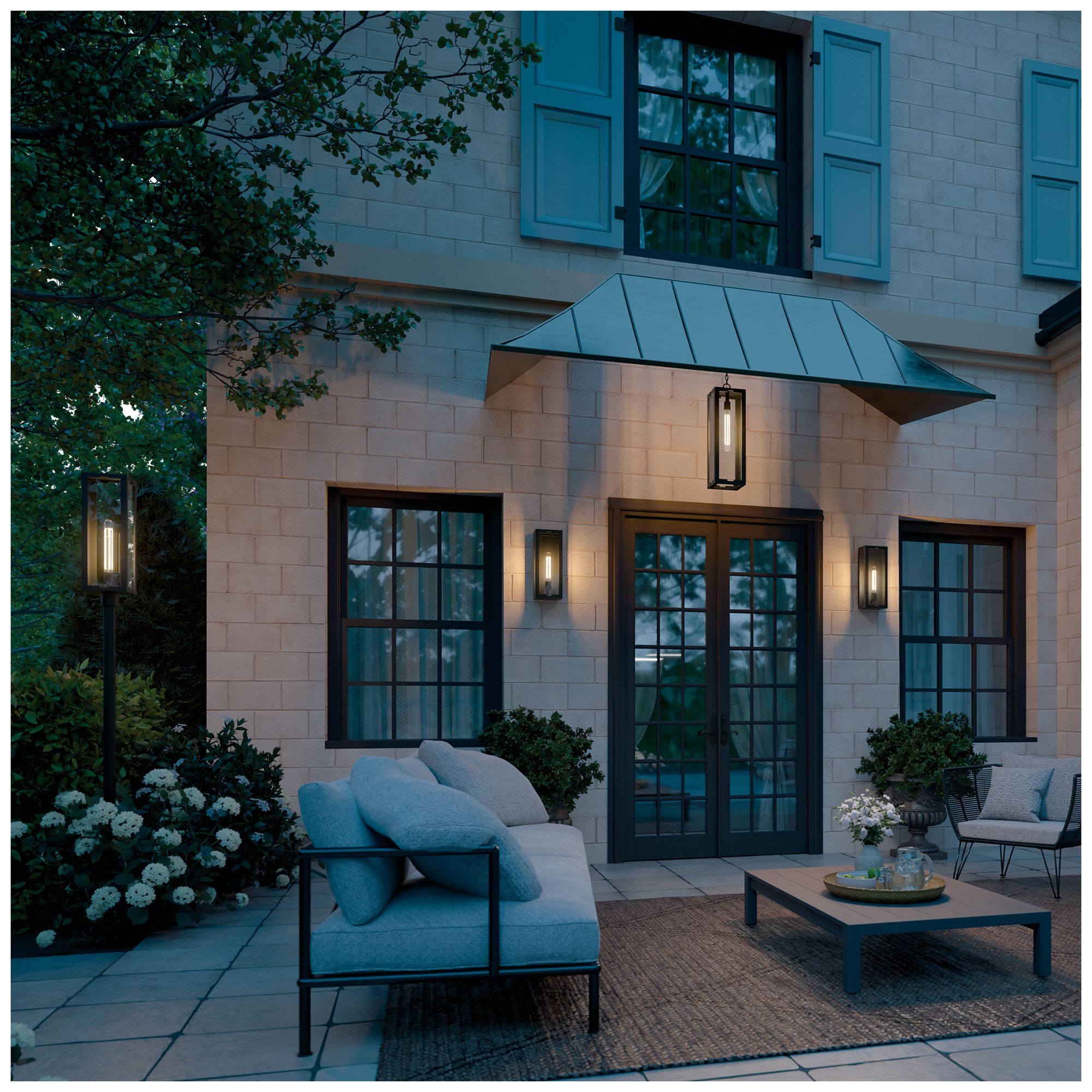 Kichler Calen 26.25" 1-Light Outdoor Pendant Clear Glass Textured Black