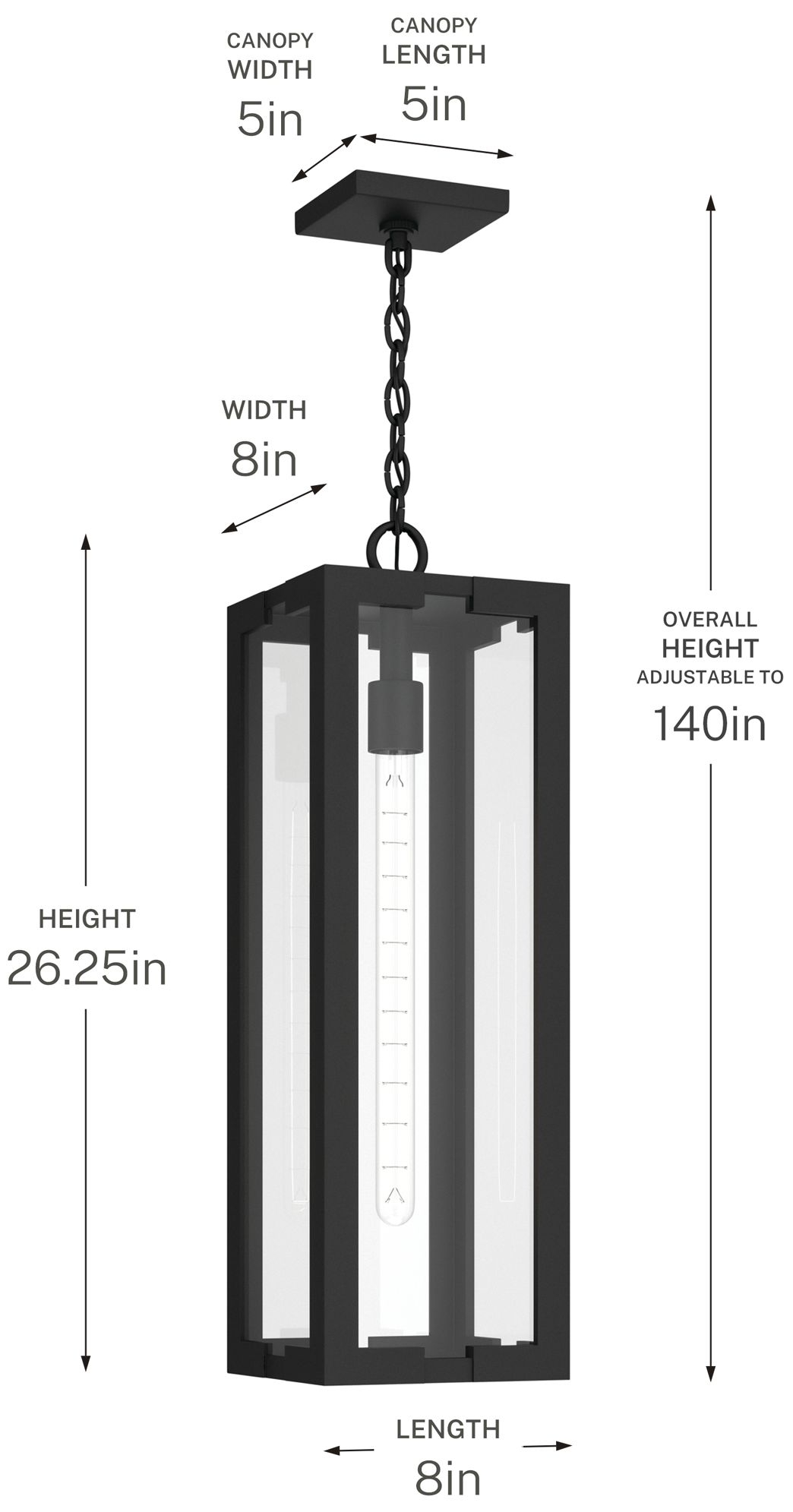 Kichler Calen 26.25" 1-Light Outdoor Pendant Clear Glass Textured Black