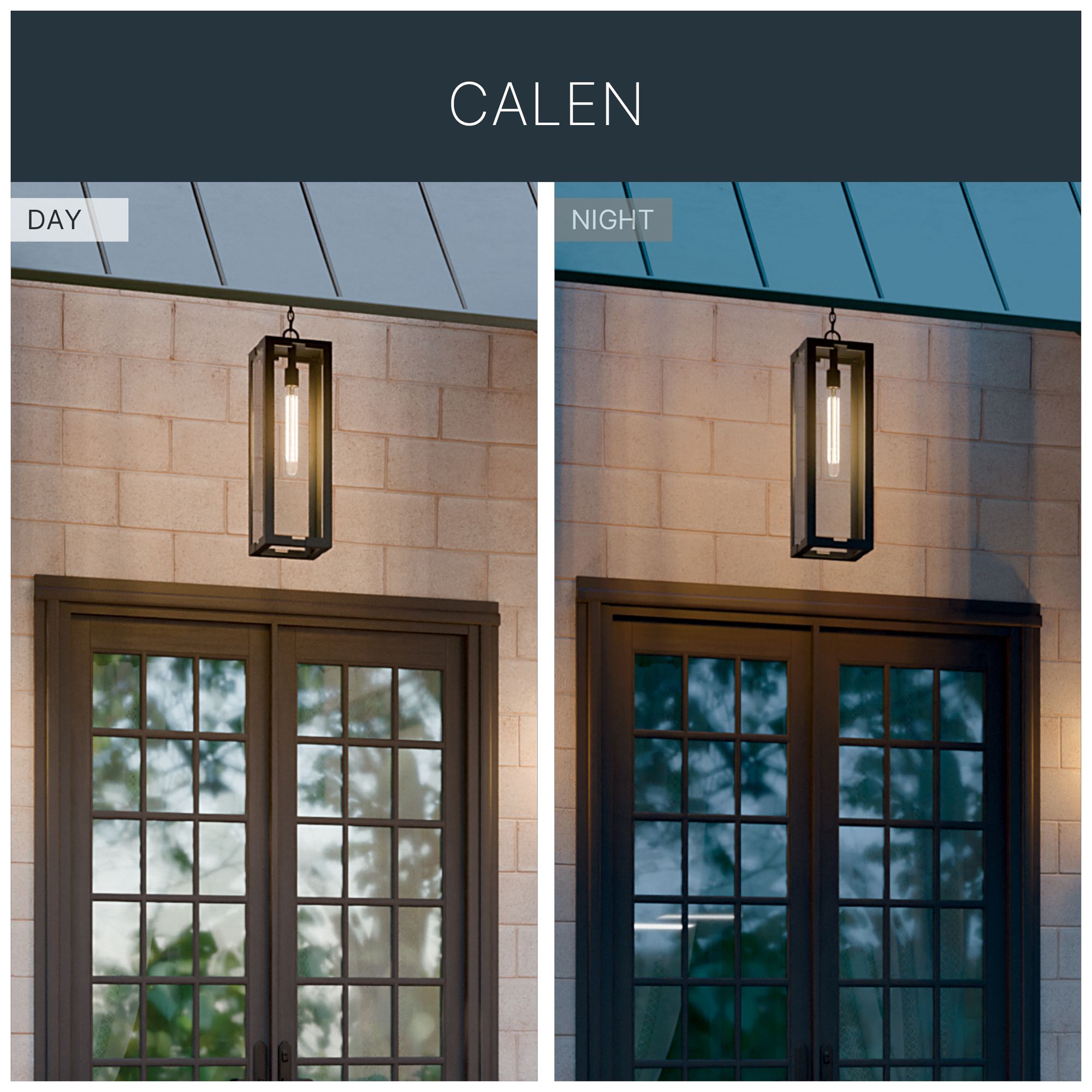 Kichler Calen 26.25" 1-Light Outdoor Pendant Clear Glass Textured Black