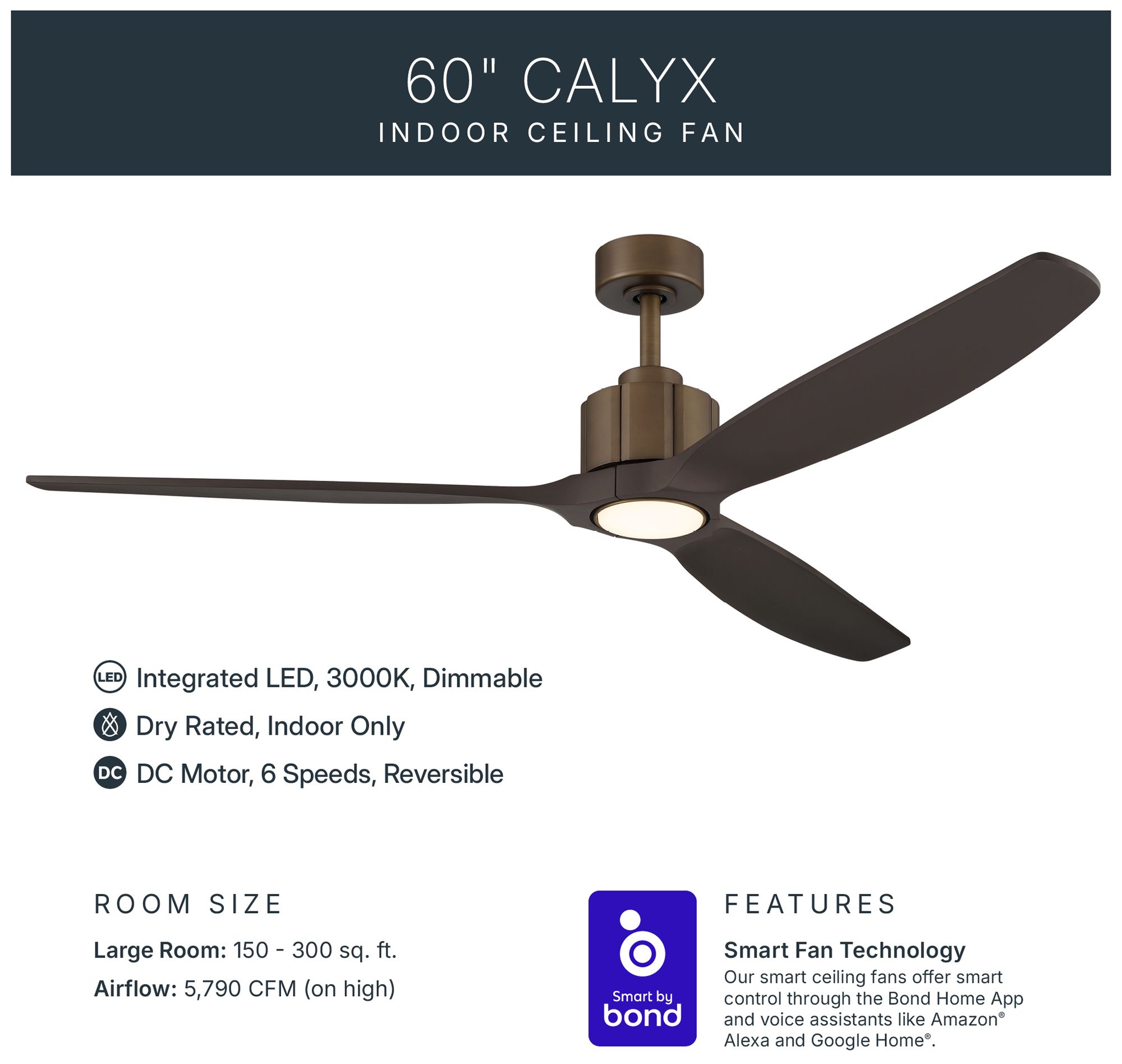 Image 4 Kichler Calyx 3 Blade 60" Ceiling Fan Brushed Bronze Wood Bronze Blades more views