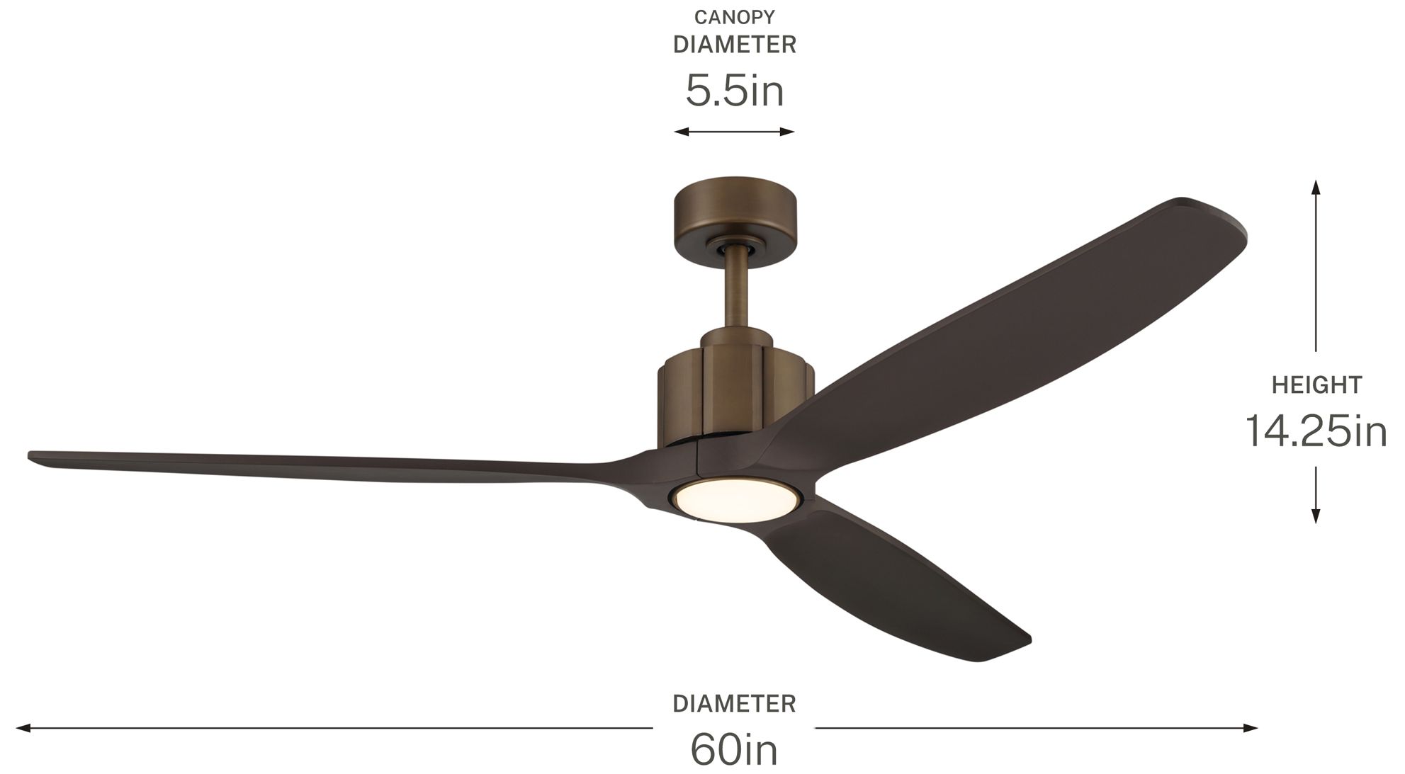 Kichler Calyx 3 Blade 60" Ceiling Fan Brushed Bronze Wood Bronze Blades