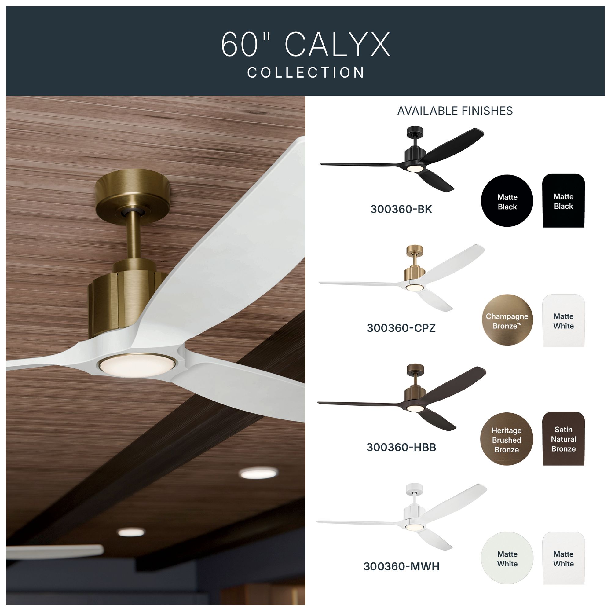 Kichler Calyx 3 Blade 60" Ceiling Fan Brushed Bronze Wood Bronze Blades
