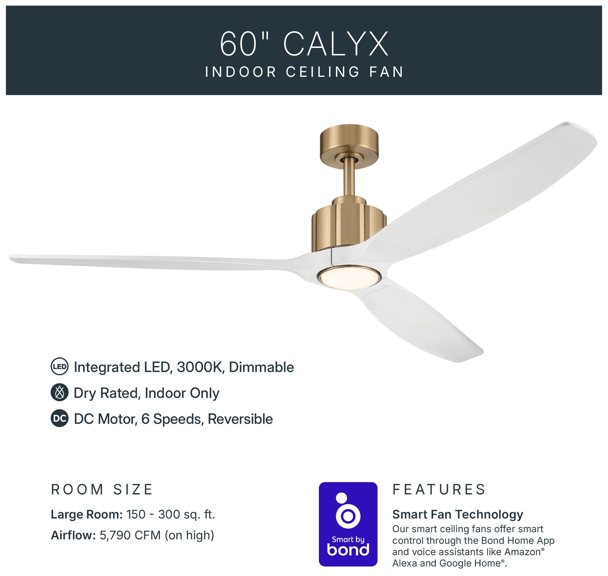 Image 4 Kichler Calyx 3 Blade 60" Ceiling Fan Champagne Bronze Wood White Blades more views