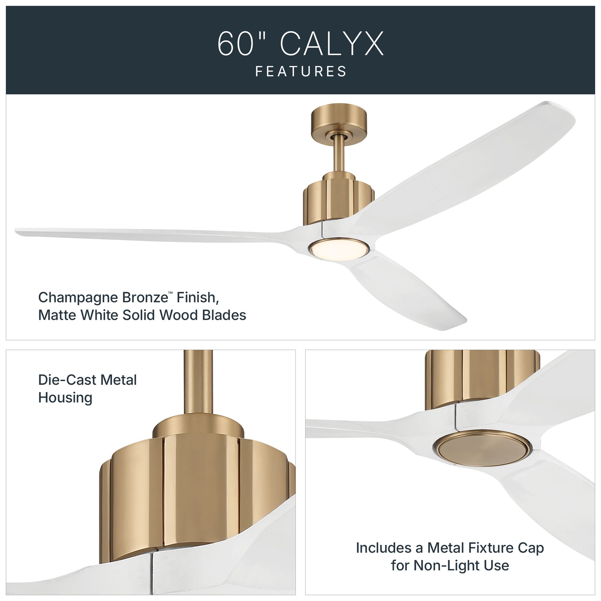 Image 5 Kichler Calyx 3 Blade 60" Ceiling Fan Champagne Bronze Wood White Blades more views