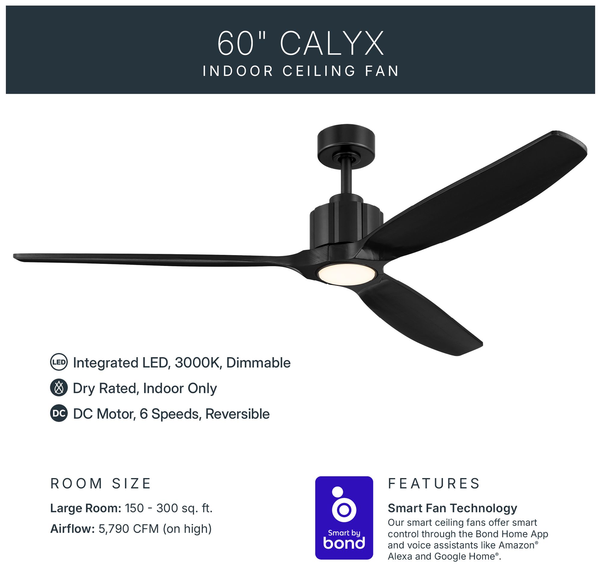 Image 4 Kichler Calyx 3 Blade 60" Ceiling Fan Matte Black Solid Wood Black Blades more views