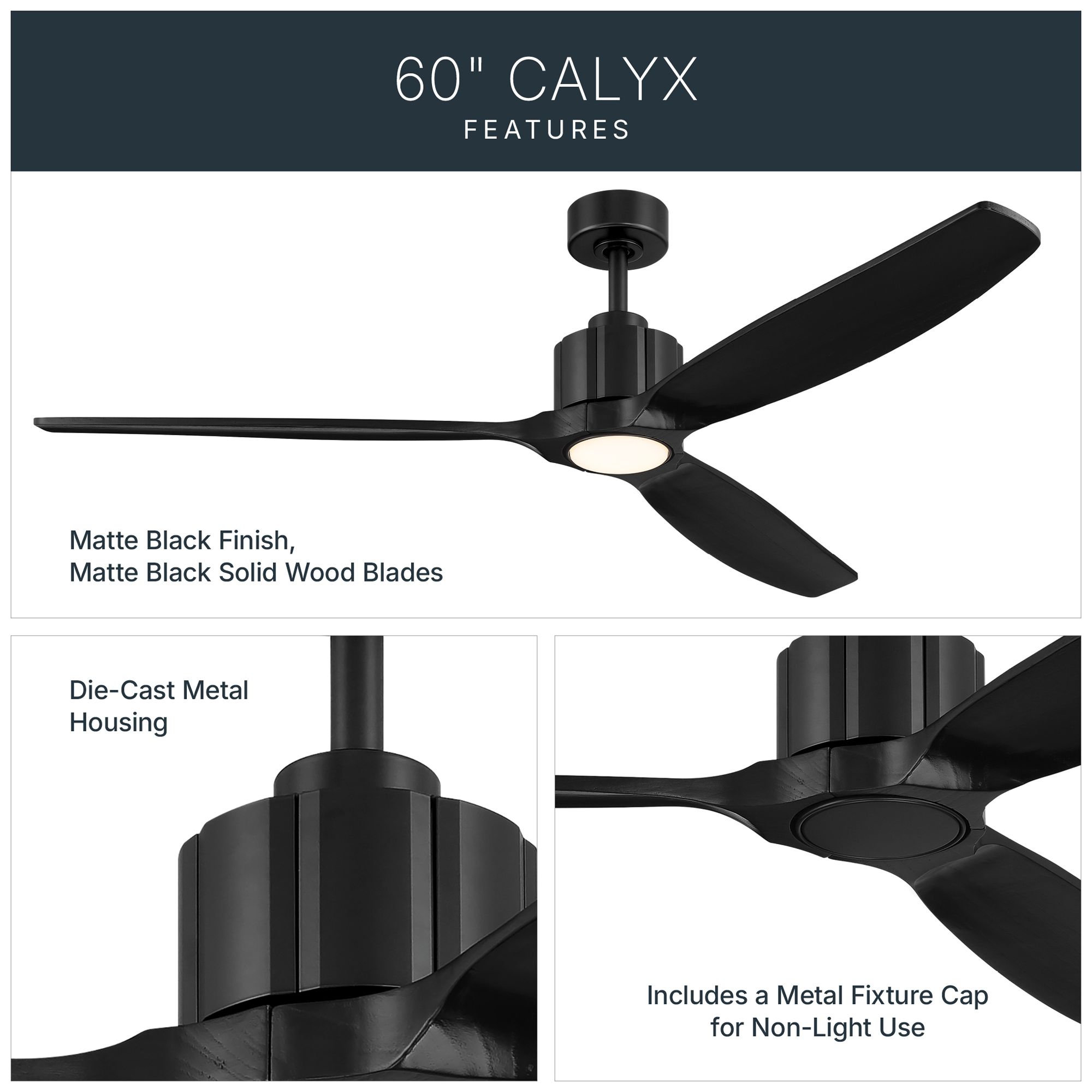 Image 5 Kichler Calyx 3 Blade 60" Ceiling Fan Matte Black Solid Wood Black Blades more views