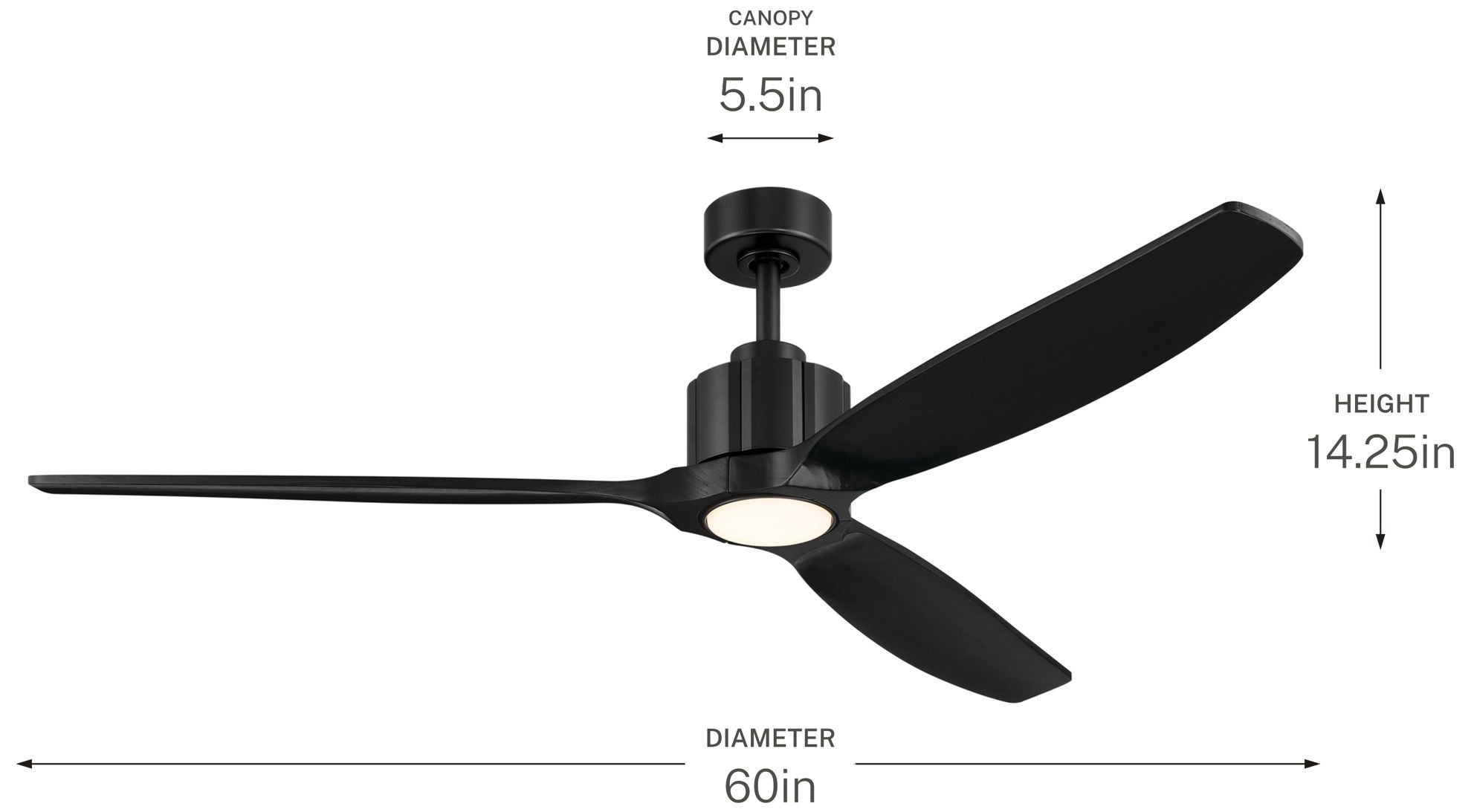 Kichler Calyx 3 Blade 60" Ceiling Fan Matte Black Solid Wood Black Blades