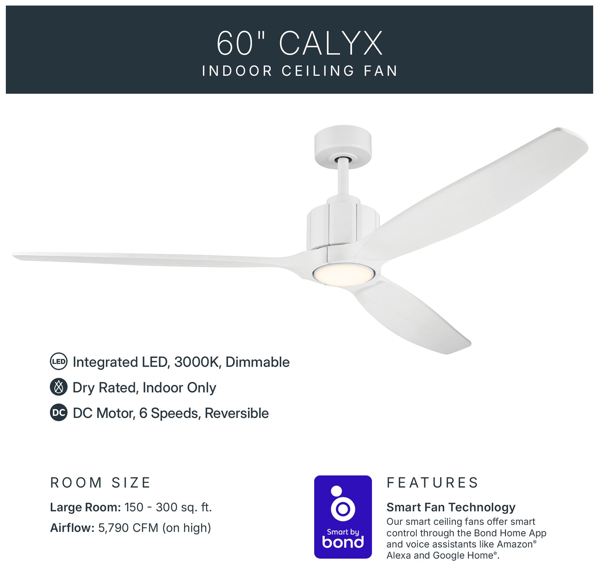 Image 4 Kichler Calyx 3 Blade 60" Ceiling Fan Matte White Solid Wood White Blades more views