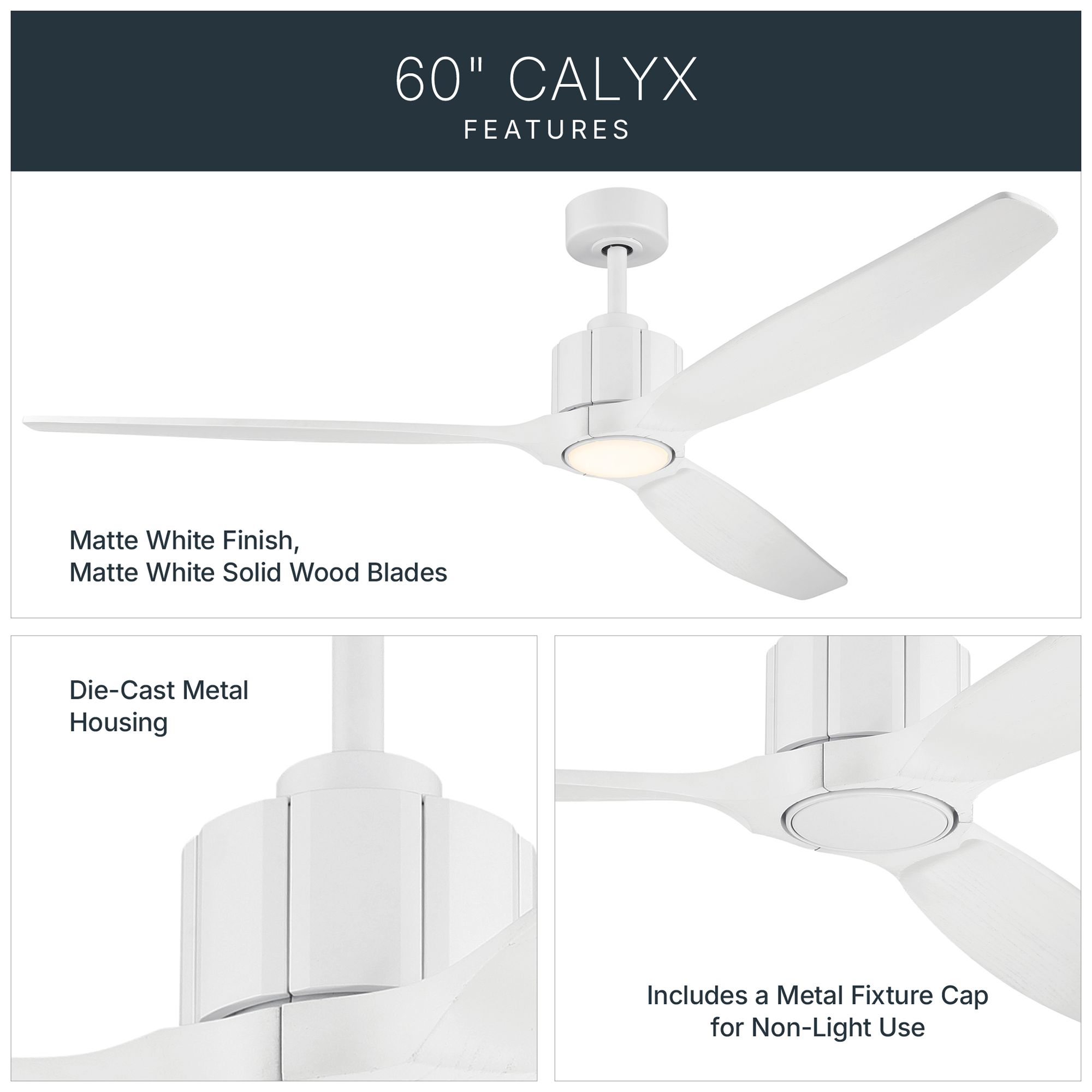 Image 5 Kichler Calyx 3 Blade 60" Ceiling Fan Matte White Solid Wood White Blades more views