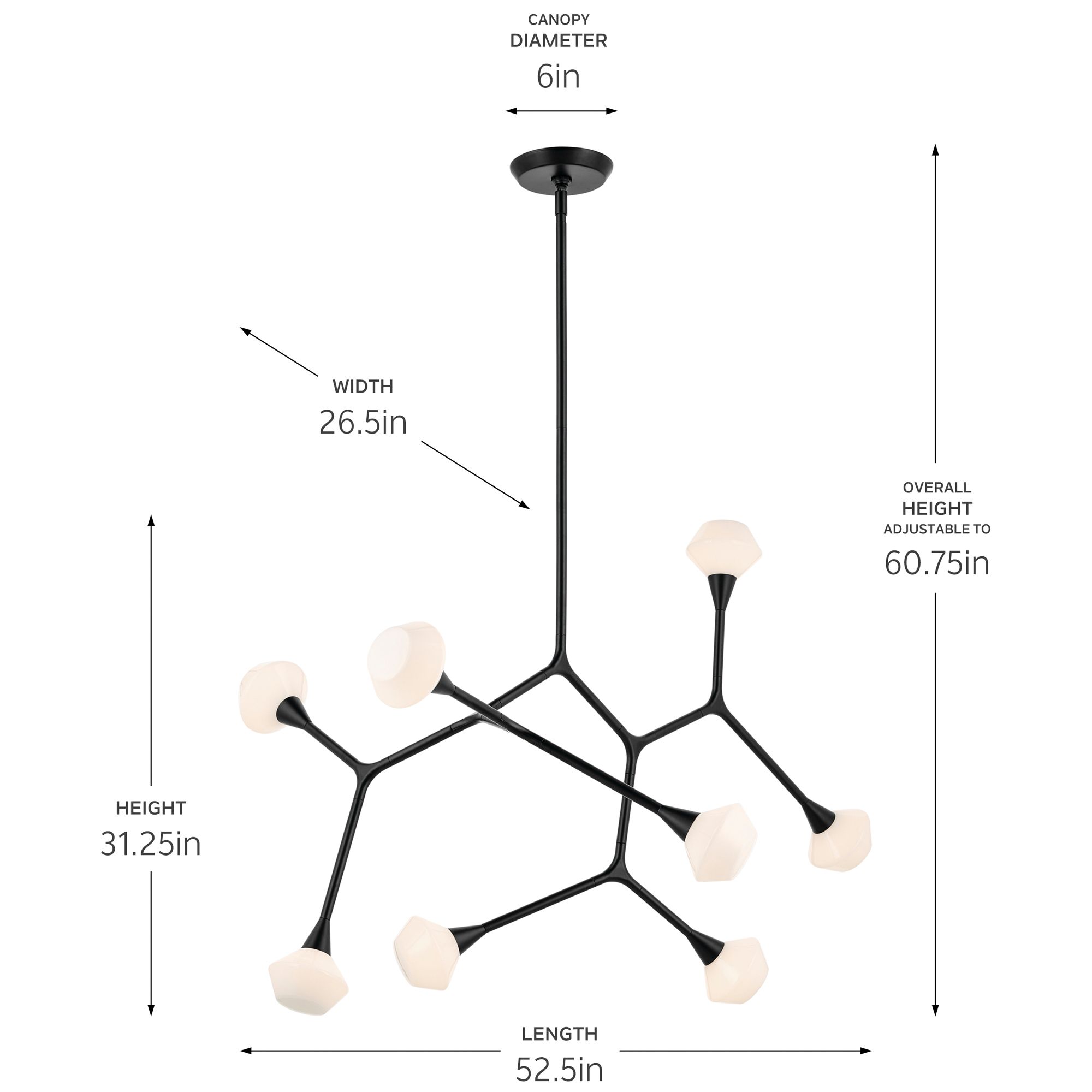 Kichler Cassius 52 1/2" Wide Black 8-Light Chandelier