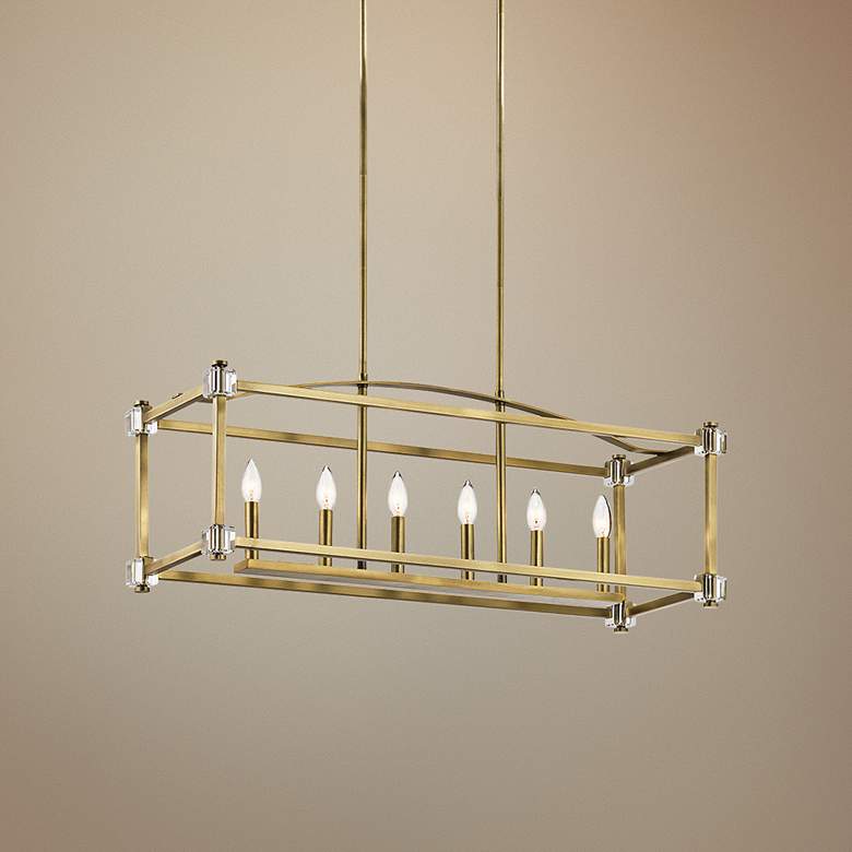 Image 1 Kichler Cayden 36"W Natural Brass 6-Light Linear Chandelier