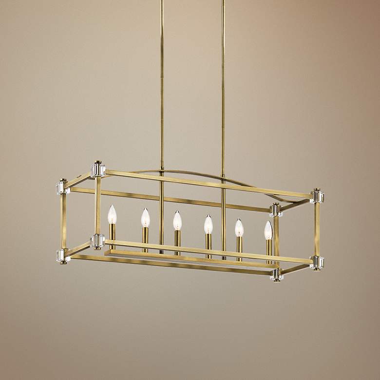 Image 1 Kichler Cayden 36 inchW Natural Brass 6-Light Linear Chandelier