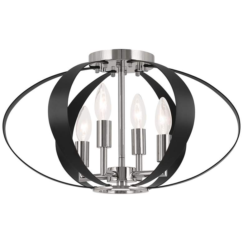 Image 1 Kichler Cecil 17.75 Inch 4 Light Oval Flush in Polished Nickel and Black
