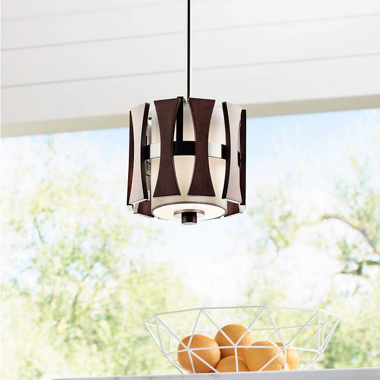 Image 1 Kichler Cirus 8" Wide Auburn Wood 1-Light Mini Pendant