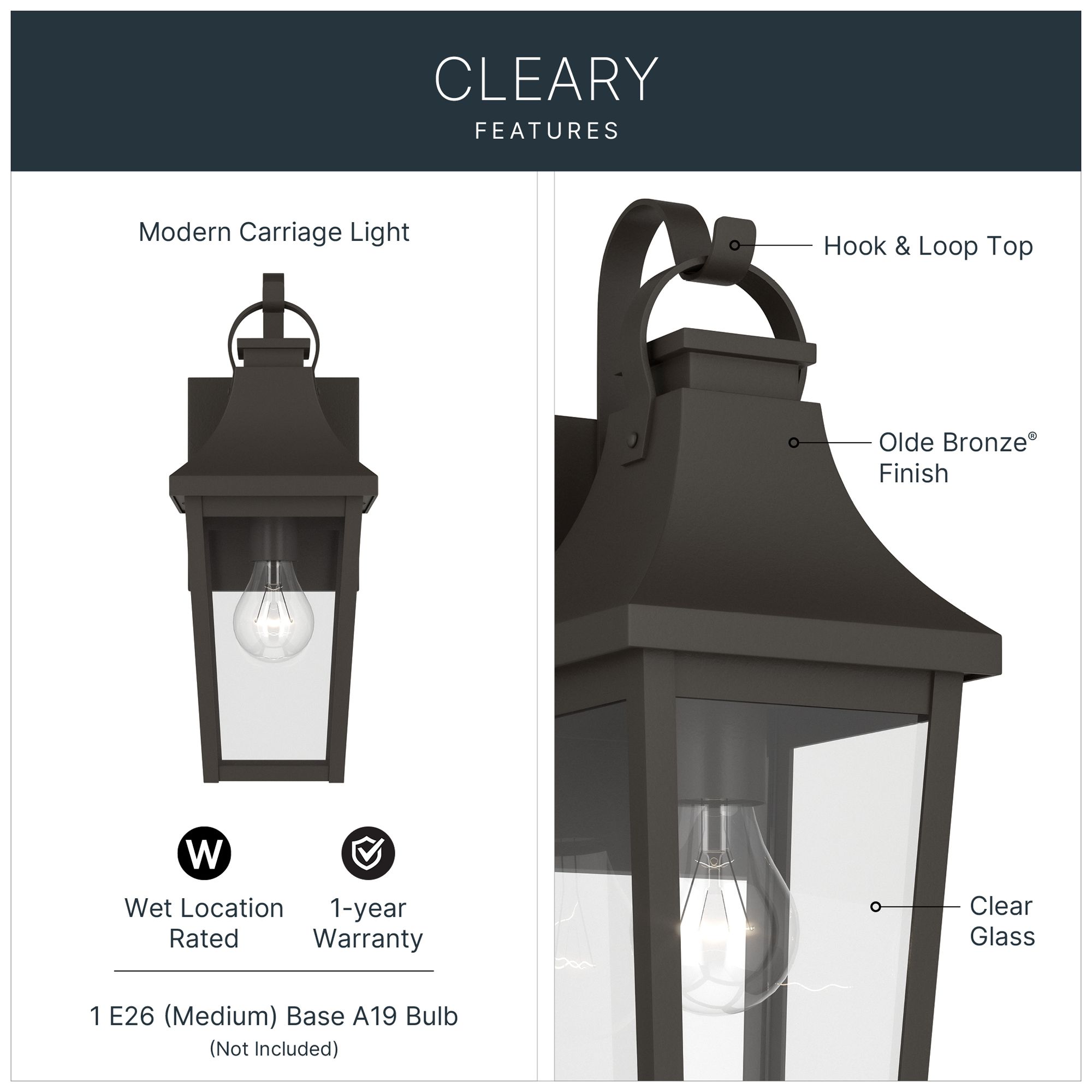 Image 3 Kichler Cleary 16" 1-Light Outdoor Wall Light Clear Glass Olde Bronze more views