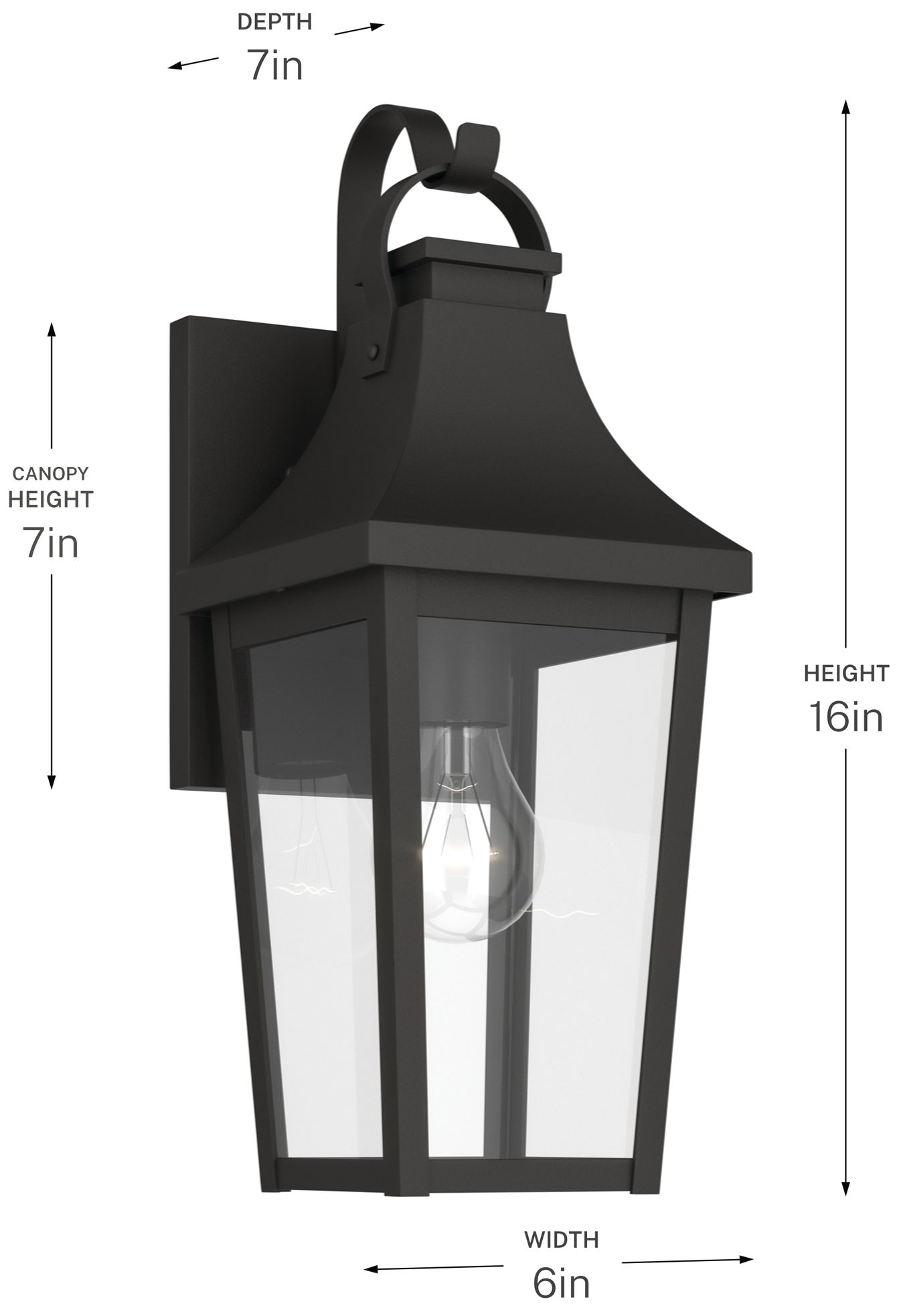 Kichler Cleary 16" 1-Light Outdoor Wall Light Clear Glass Textured Black