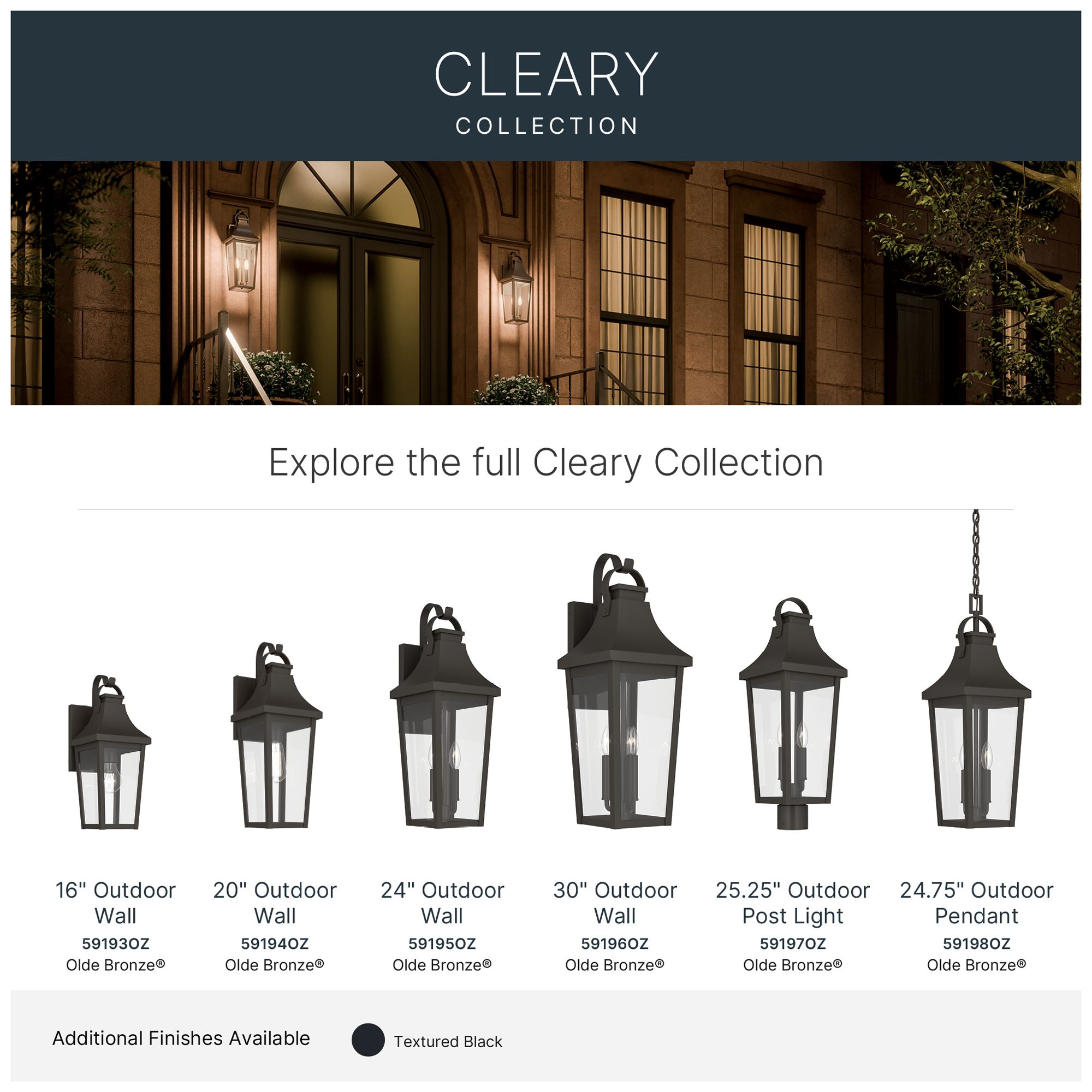 Kichler Cleary 20" 1-Light Outdoor Wall Light Clear Glass Olde Bronze
