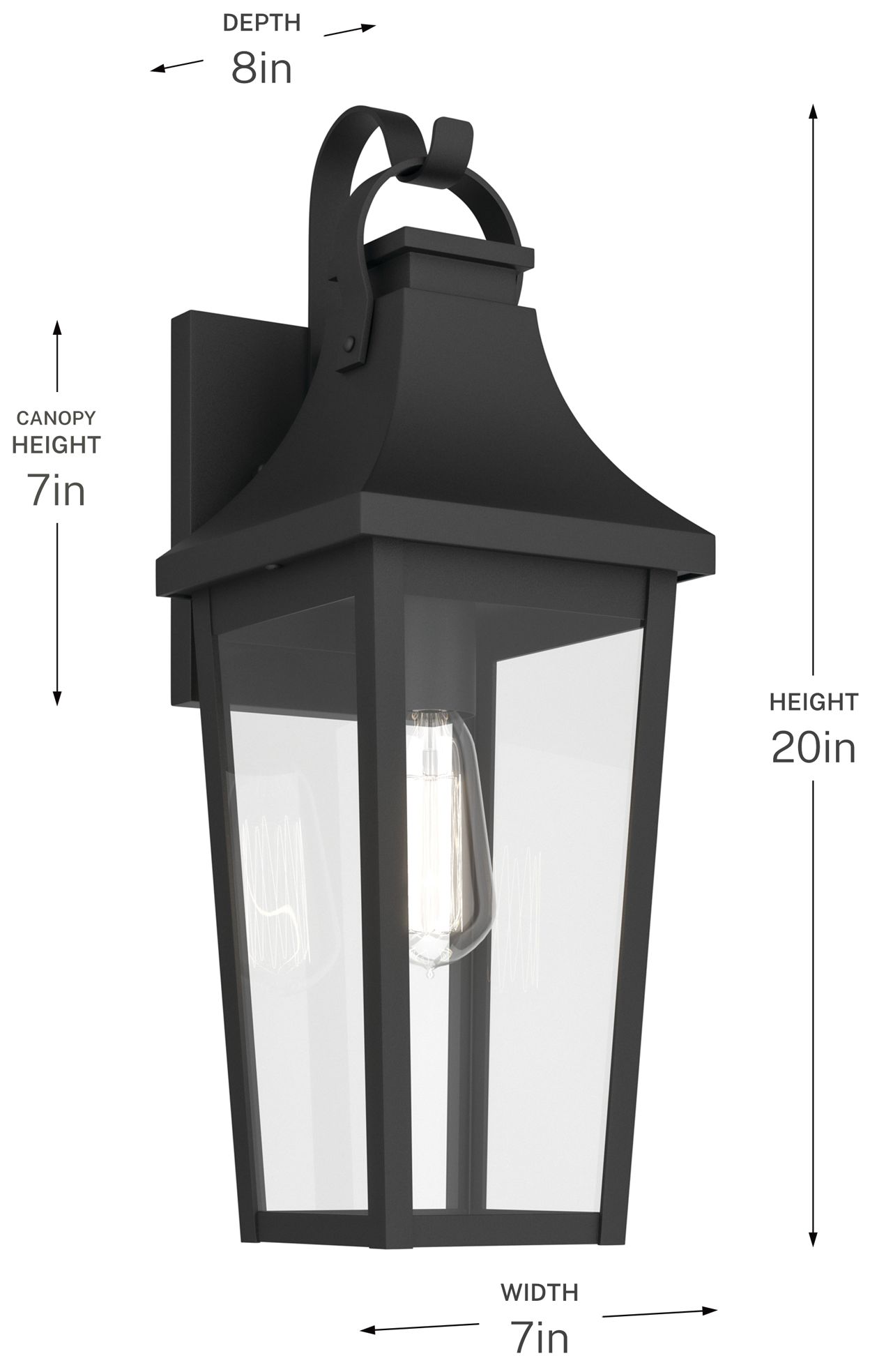Kichler Cleary 20" 1-Light Outdoor Wall Light Clear Glass Textured Black