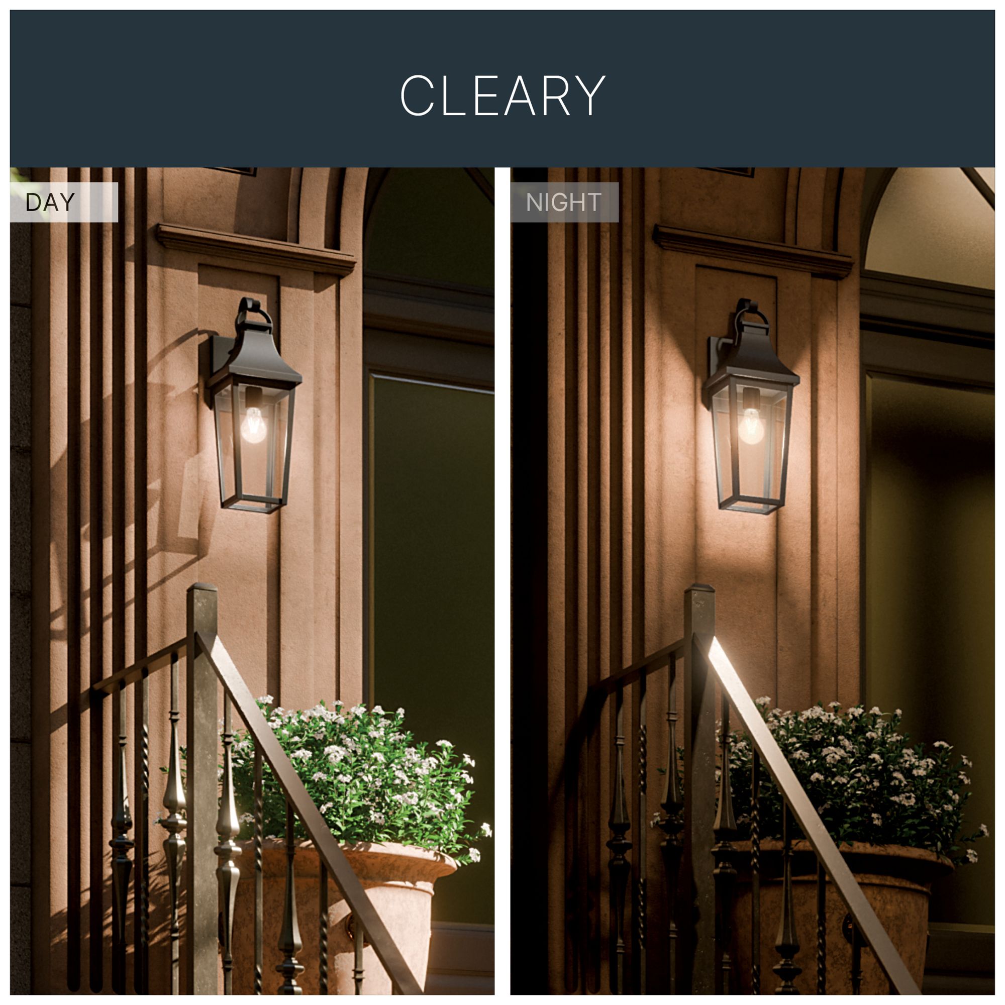 Kichler Cleary 20" 1-Light Outdoor Wall Light Clear Glass Textured Black