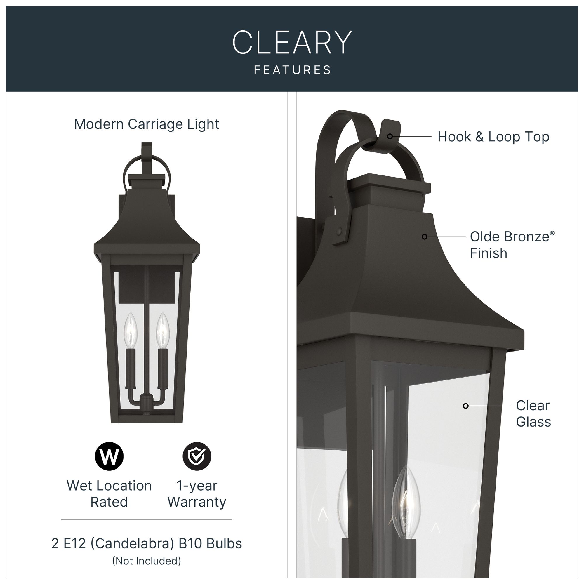 Image 3 Kichler Cleary 24" 2-Light Outdoor Wall Light Clear Glass Olde Bronze more views