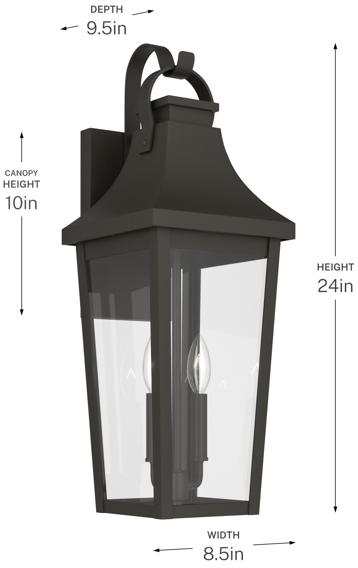 Kichler Cleary 24" 2-Light Outdoor Wall Light Clear Glass Olde Bronze
