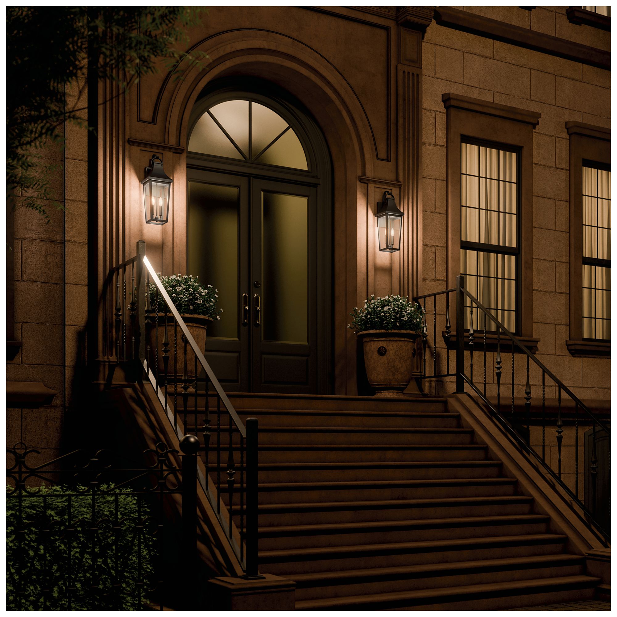 Kichler Cleary 24" 2-Light Outdoor Wall Light Clear Glass Textured Black