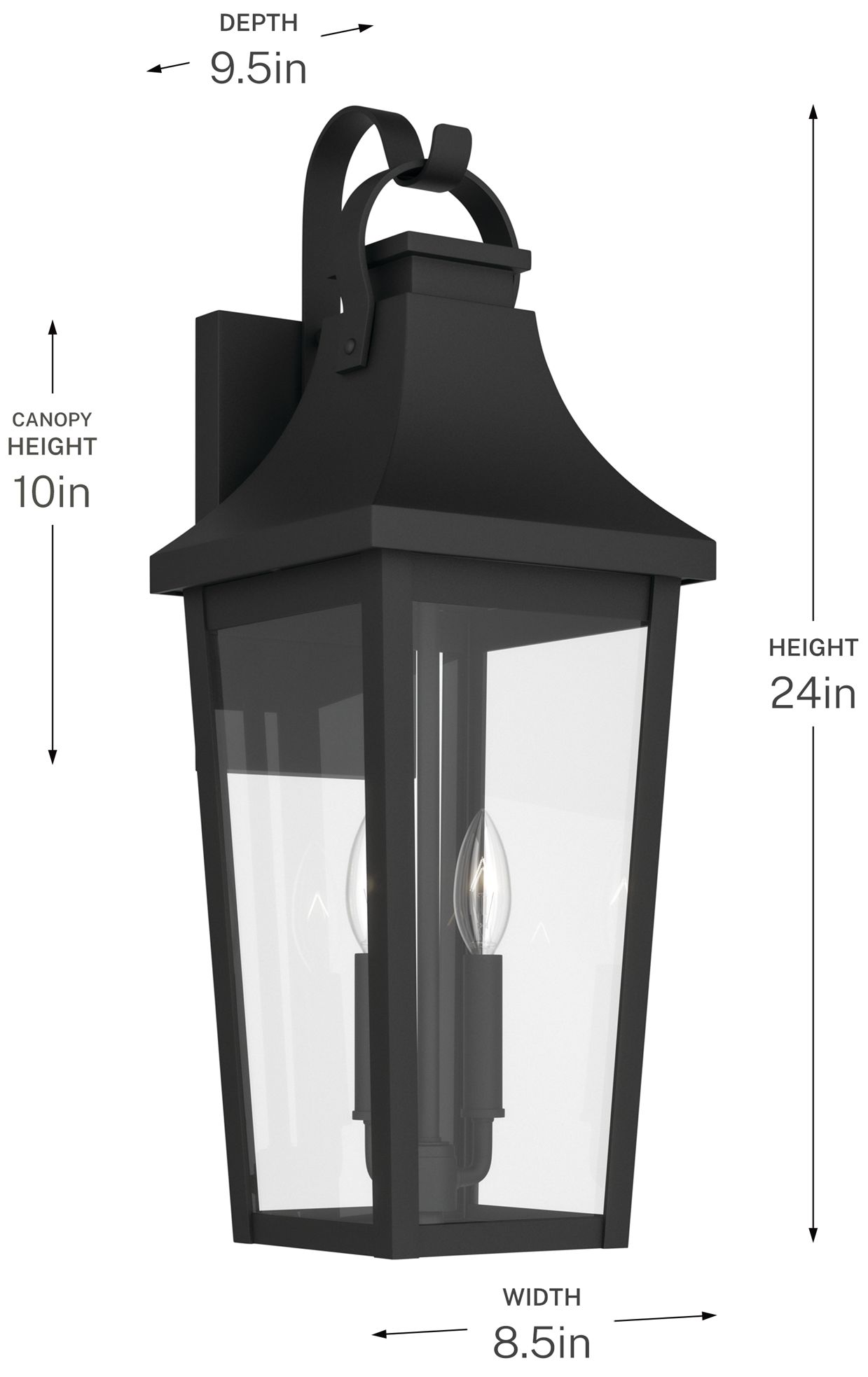 Kichler Cleary 24" 2-Light Outdoor Wall Light Clear Glass Textured Black