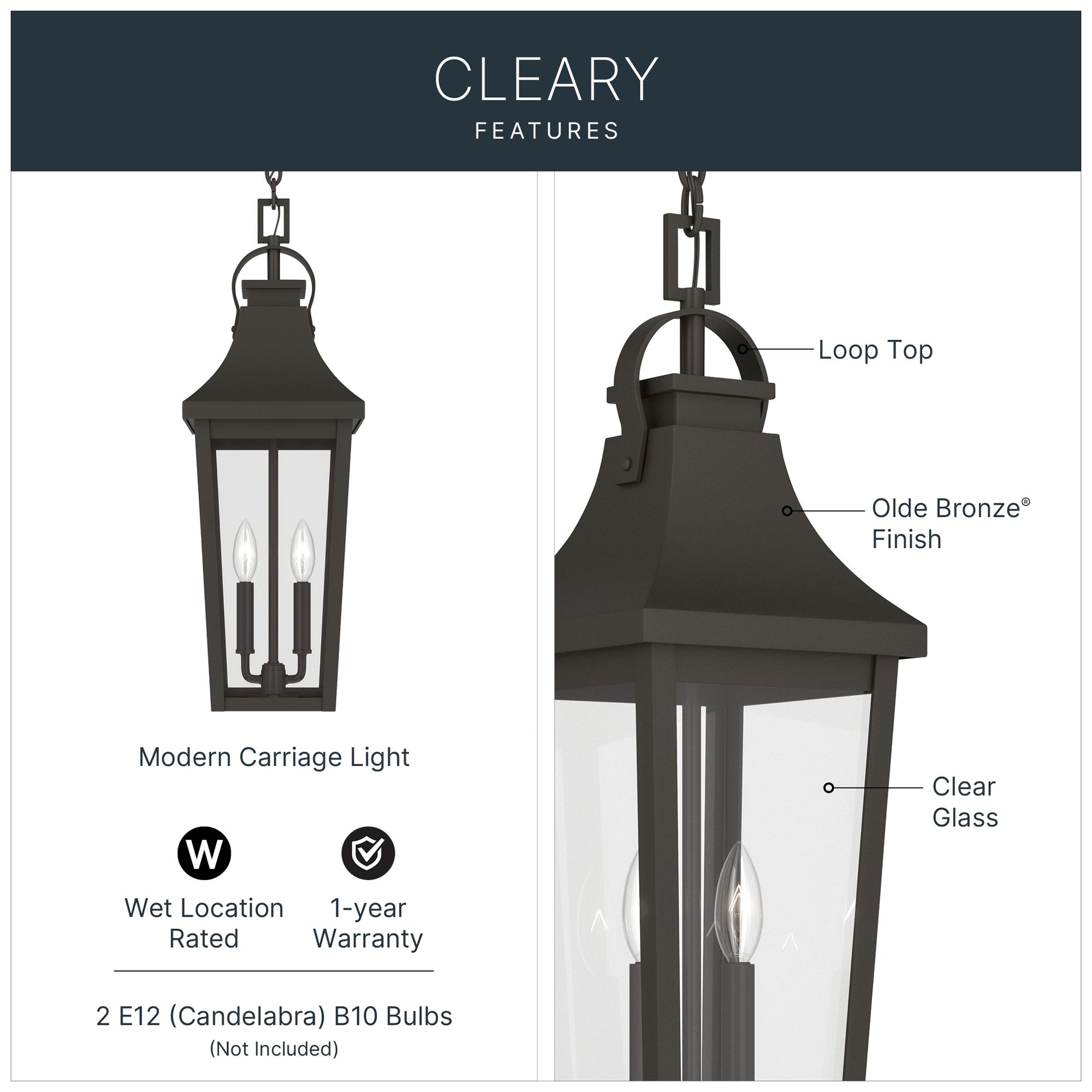 Image 3 Kichler Cleary 24.75" 2-Light Outdoor Pendant Clear Glass Olde Bronze more views