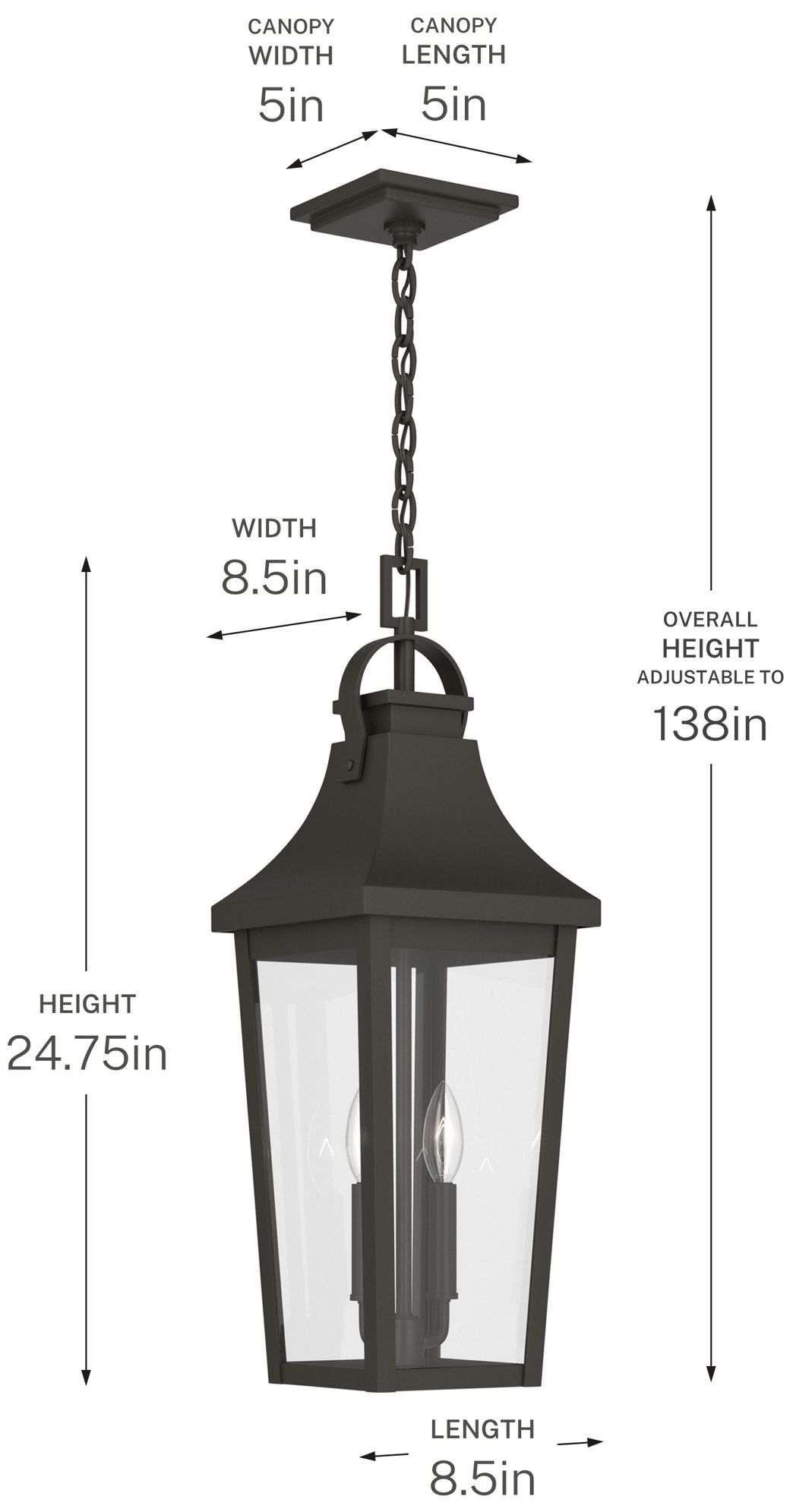 Kichler Cleary 24.75" 2-Light Outdoor Pendant Clear Glass Olde Bronze