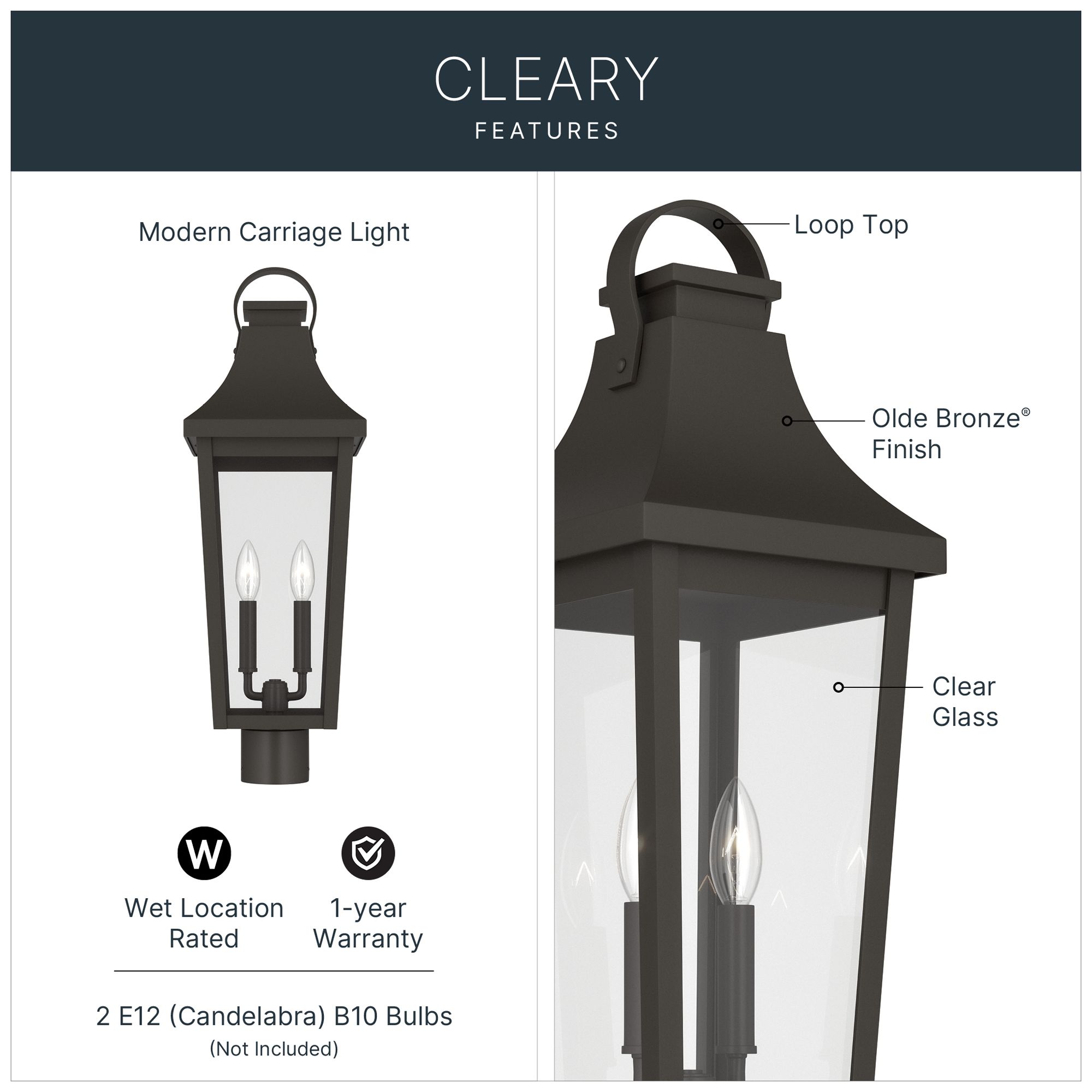 Thumbnail3 of Kichler Cleary 25.25" 2-Light Outdoor Post Light Clear Glass Olde Bronze more views