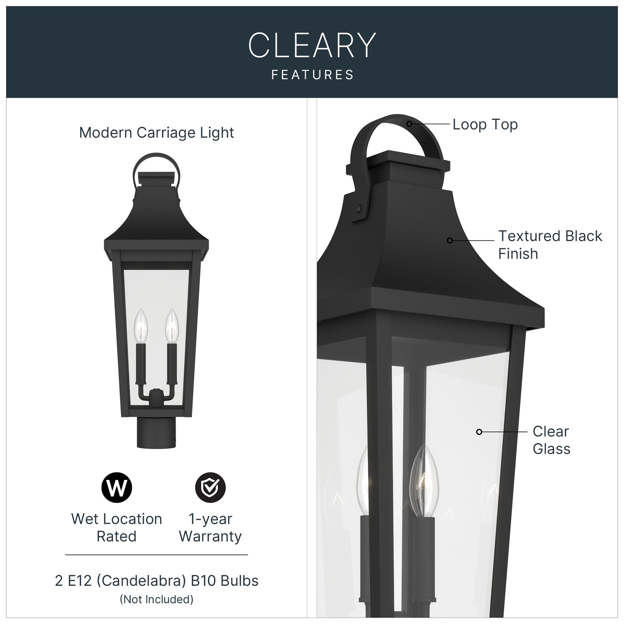Image 3 Kichler Cleary 25.25" 2-Light Outdoor Post Light Clear Glass Textured Black more views